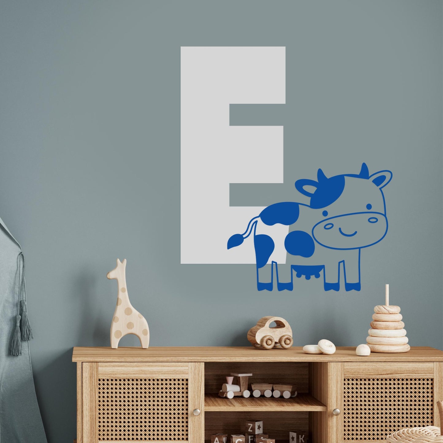 Personalised Initial & Animal Wall Sticker - Cow: Custom Kids Room Decor, Nursery Wall Art, Alphabet Letter Vinyl Decal, Farm Animal Themed