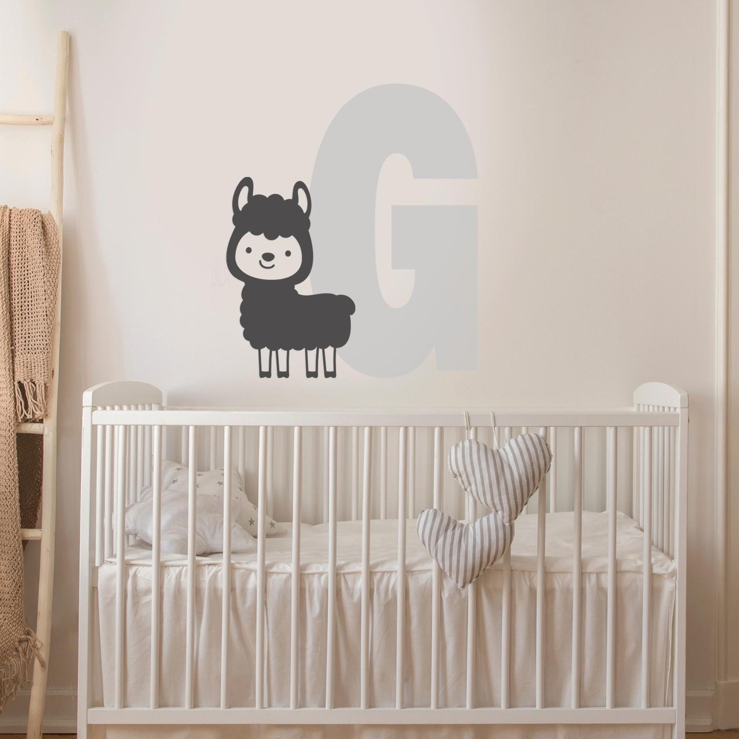 Personalised Initial & Animal Wall Sticker - Llama: Custom Kids Room Decor, Nursery Wall Art, Alphabet Letter Decal, Farm Animal Themed