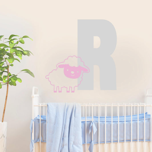 Personalised Initial & Animal Wall Sticker - Sheep: Custom Kids Room Decor, Nursery Wall Art, Alphabet Letter Decal, Farm Animal Themed