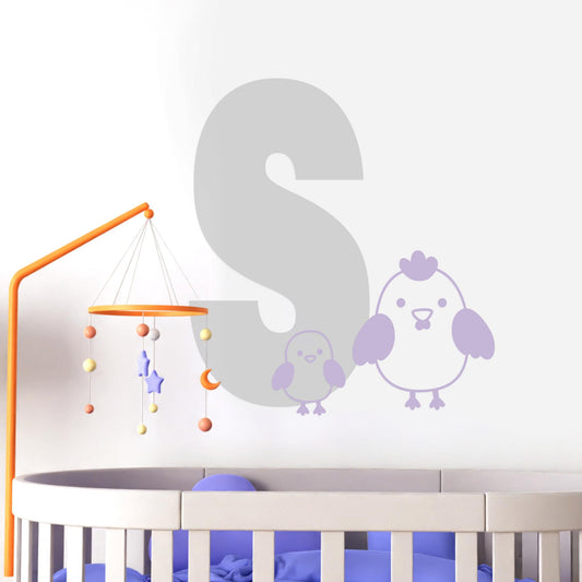 Personalised Initial & Animal Wall Sticker - Chicks: Custom Kids Room Decor, Nursery Wall Art, Alphabet Letter Decal, Farm Animal Themed