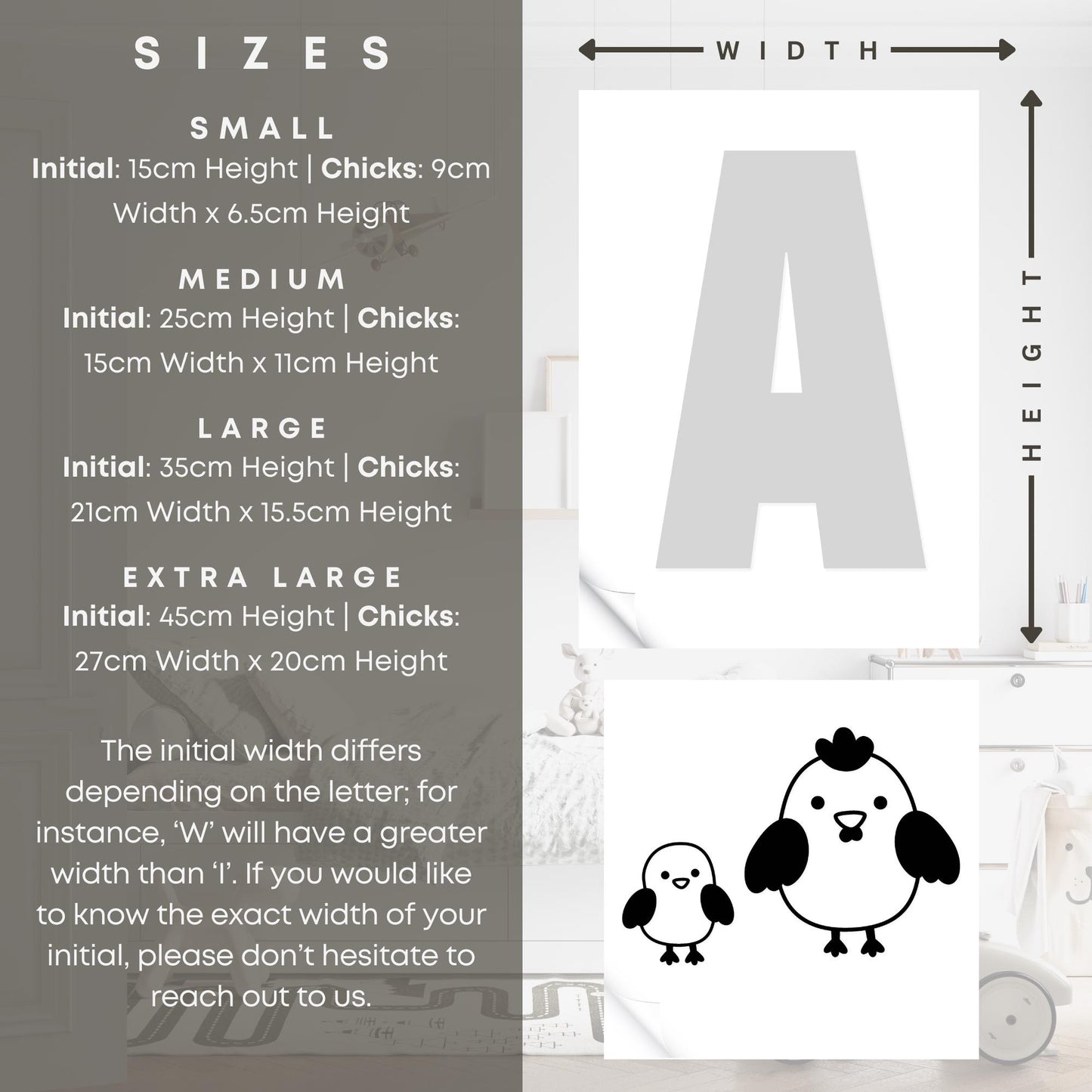 Personalised Initial & Animal Wall Sticker - Chicks: Custom Kids Room Decor, Nursery Wall Art, Alphabet Letter Decal, Farm Animal Themed