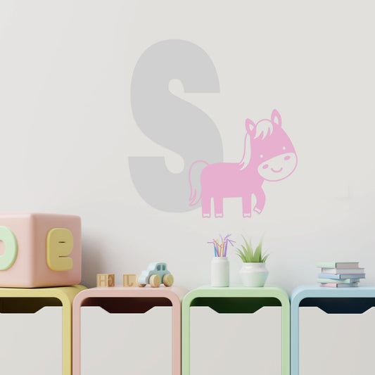 Personalised Initial & Animal Wall Sticker - Horse: Custom Kids Room Decor, Nursery Wall Art, Alphabet Letter Decal, Farm Animal Themed