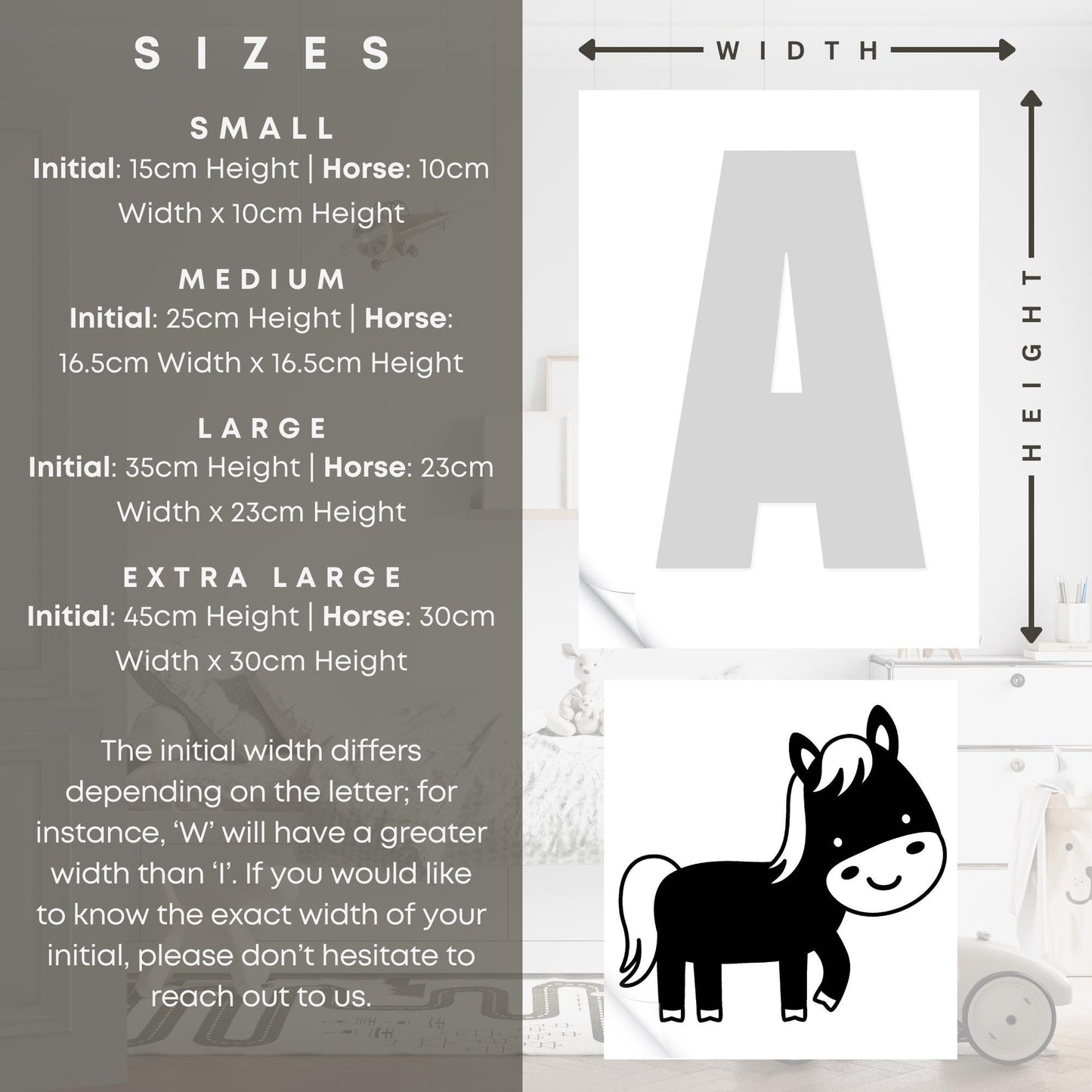 Personalised Initial & Animal Wall Sticker - Horse: Custom Kids Room Decor, Nursery Wall Art, Alphabet Letter Decal, Farm Animal Themed