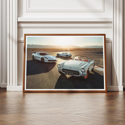 Chevrolet Corvette Evolution Poster: Classic 1953 to Modern Corvette Wall Art, Cool Car Print Gift for Car Lover, Garage & Home Decor