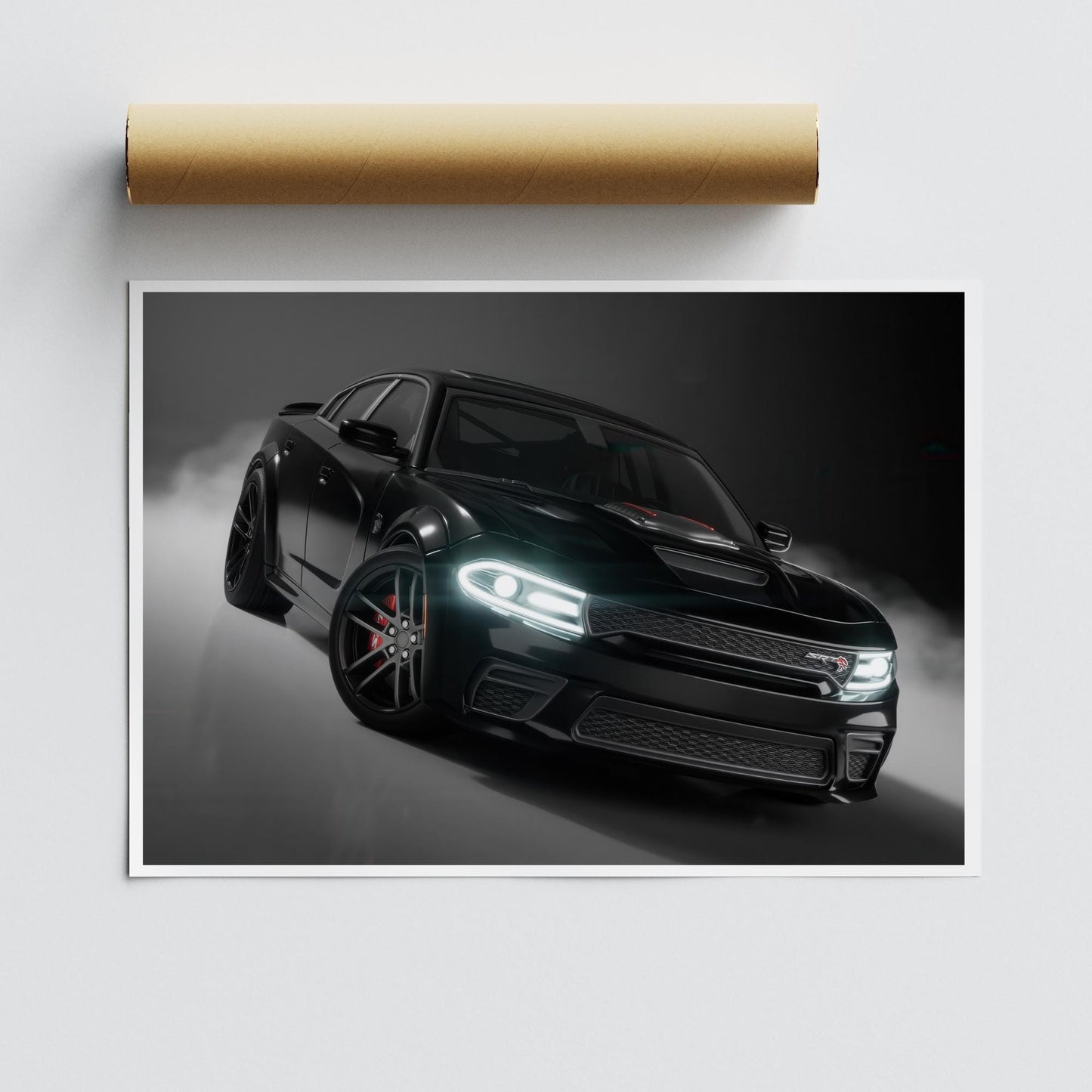 Dodge Charger SRT Hellcat Poster: Bold Black American Muscle Car Print, Wall Art for Car Lover, Car Gift, Garage Wall Art & Home Decor