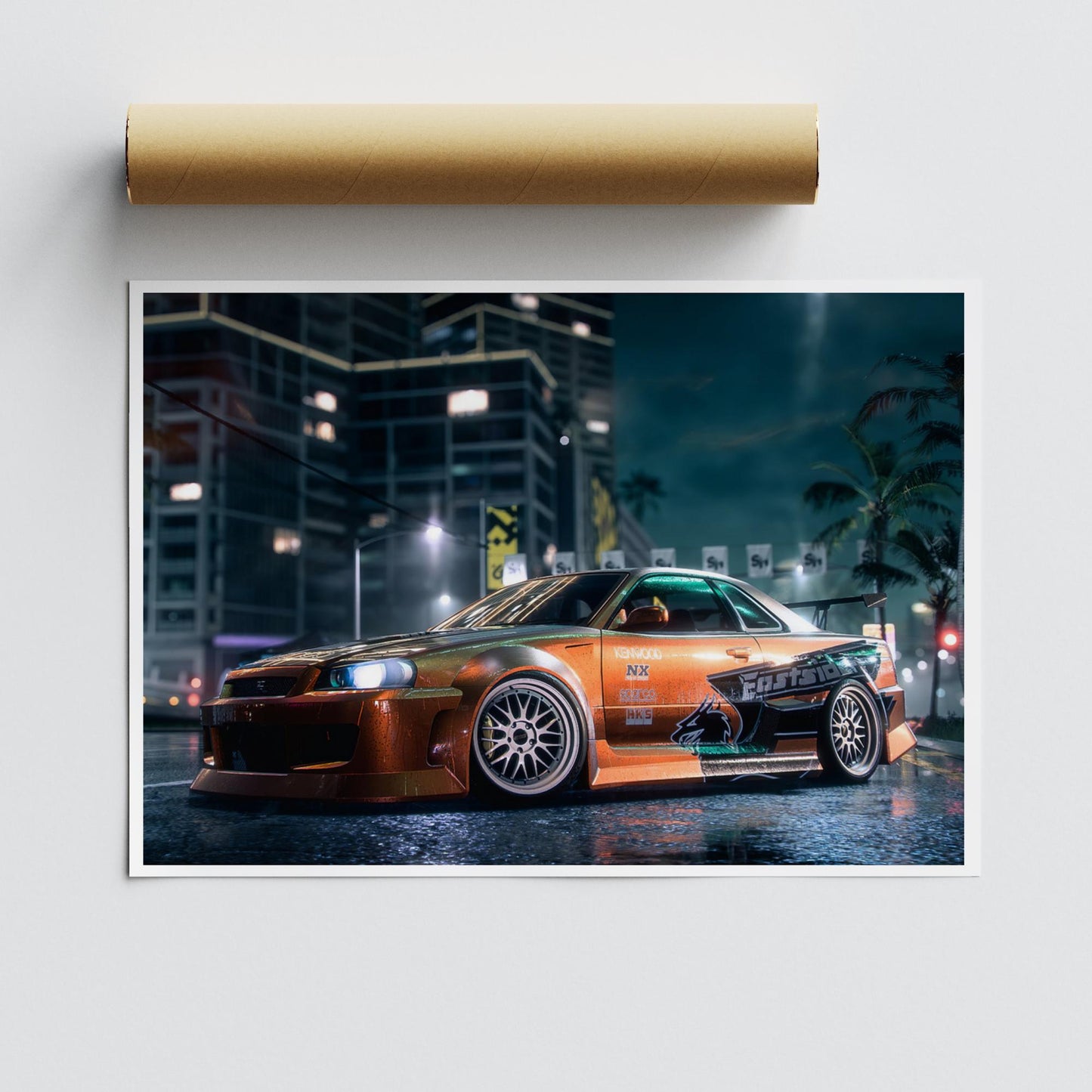 Nissan GT-R R34 Tuning Poster: JDM Car Wall Art, Street Racing Car Print, Decor for Car Lover, Car Gift, Garage Wall Art & Home Decor