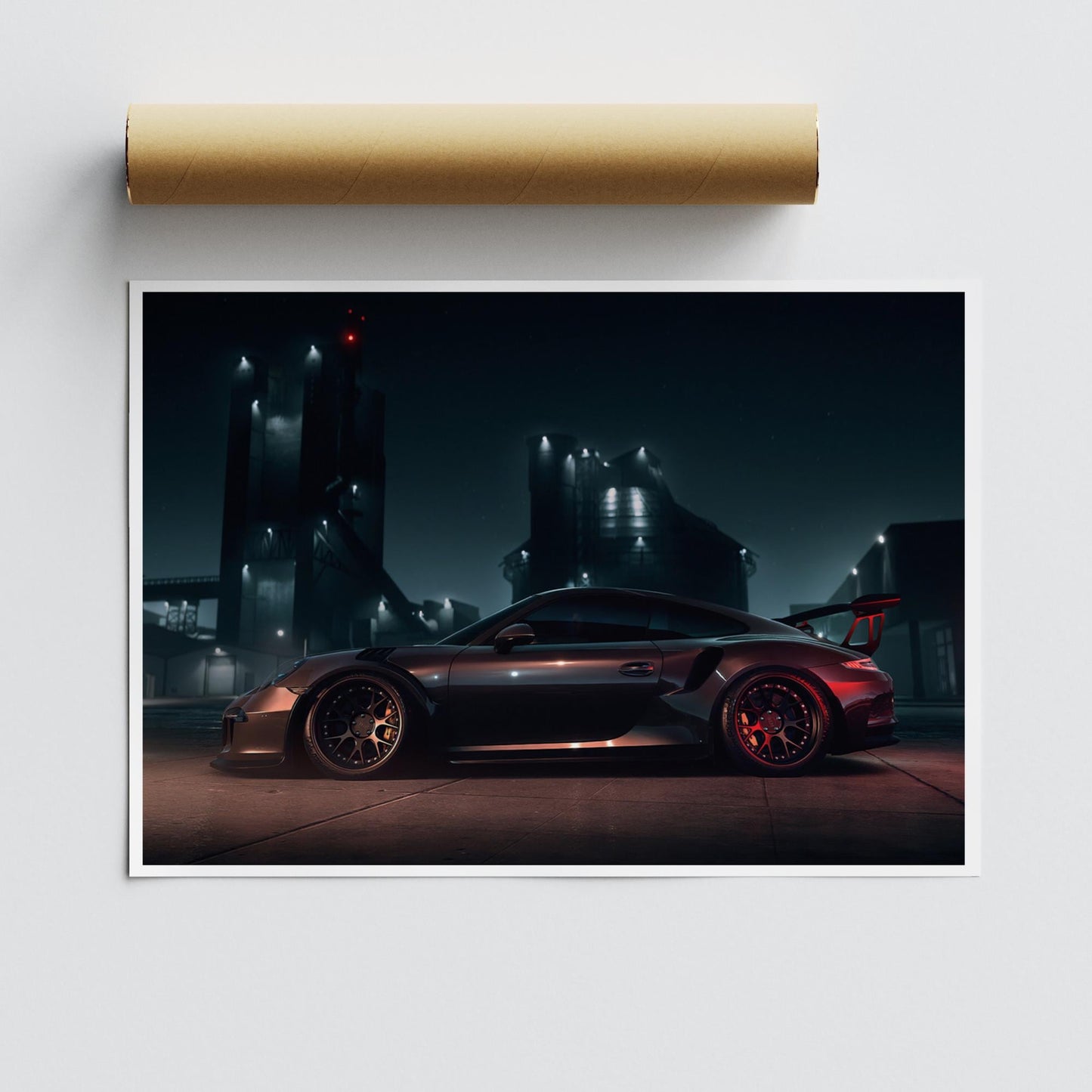 Porsche GT3 RS Nightscape Poster: Sleek Supercar Wall Art, Car Print, Luxury car Decor, Gift For Car Lover, Garage Wall Art & Home Decor
