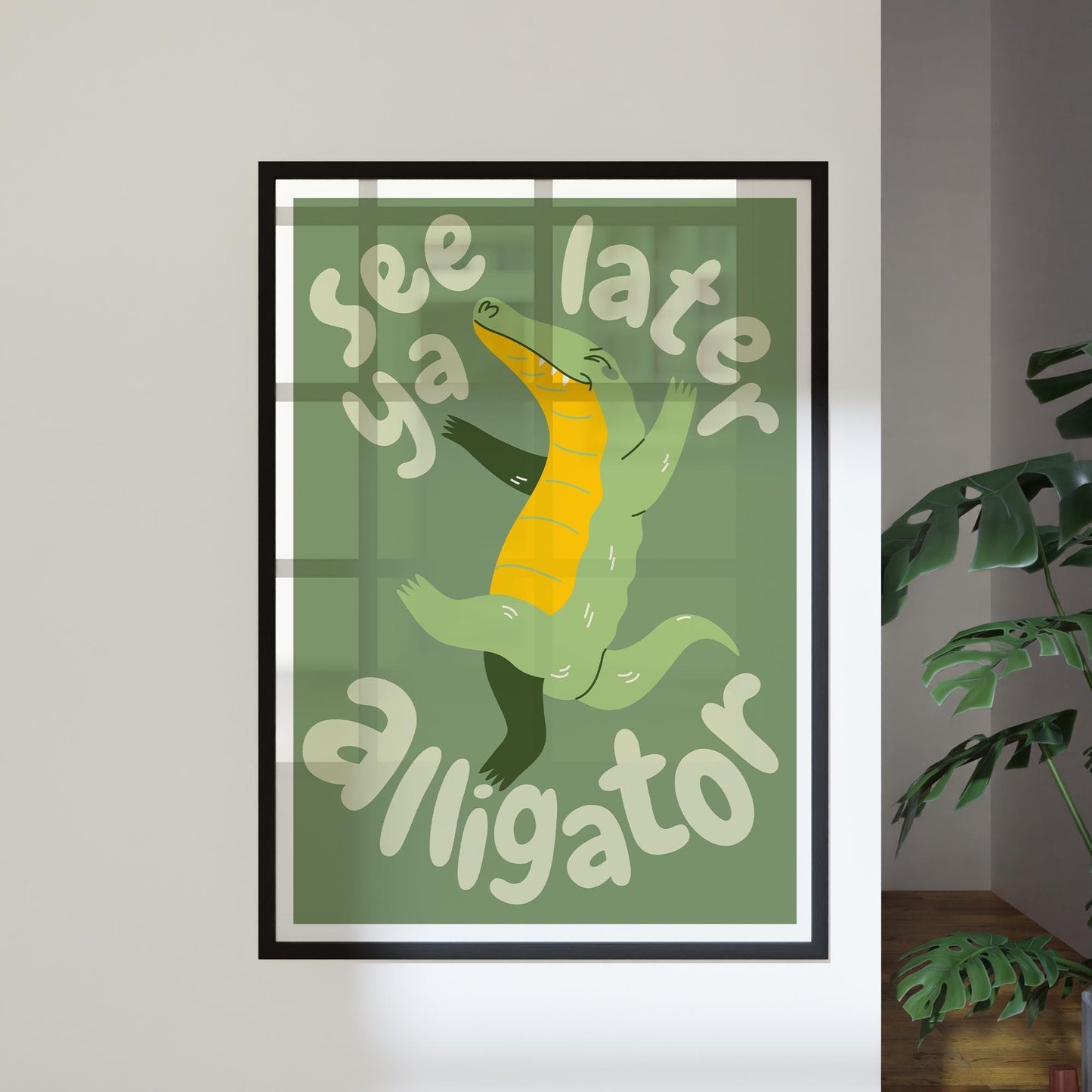 See ya later alligator - fun retro alligator wall art poster: kids room decor, animal print, green print for nursery or childs bedroom