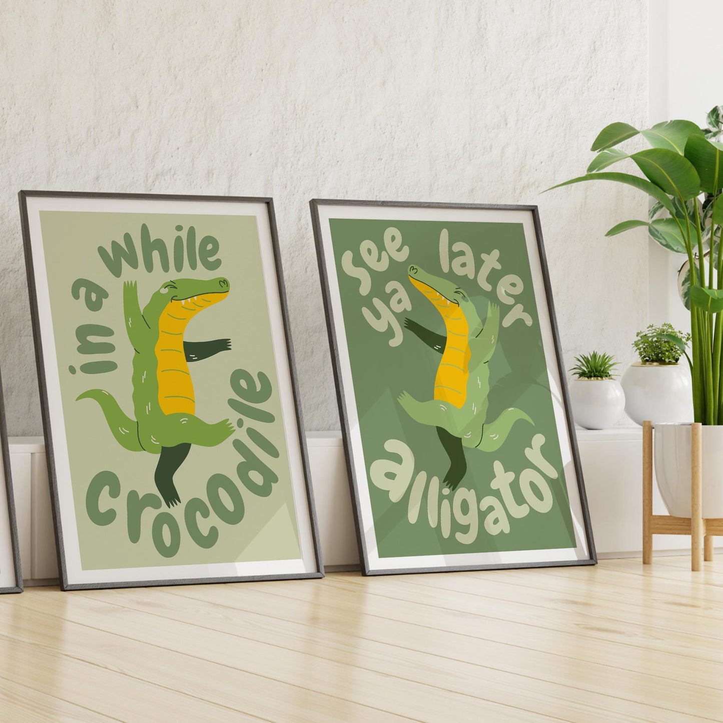See ya later alligator - fun retro alligator wall art poster: kids room decor, animal print, green print for nursery or childs bedroom
