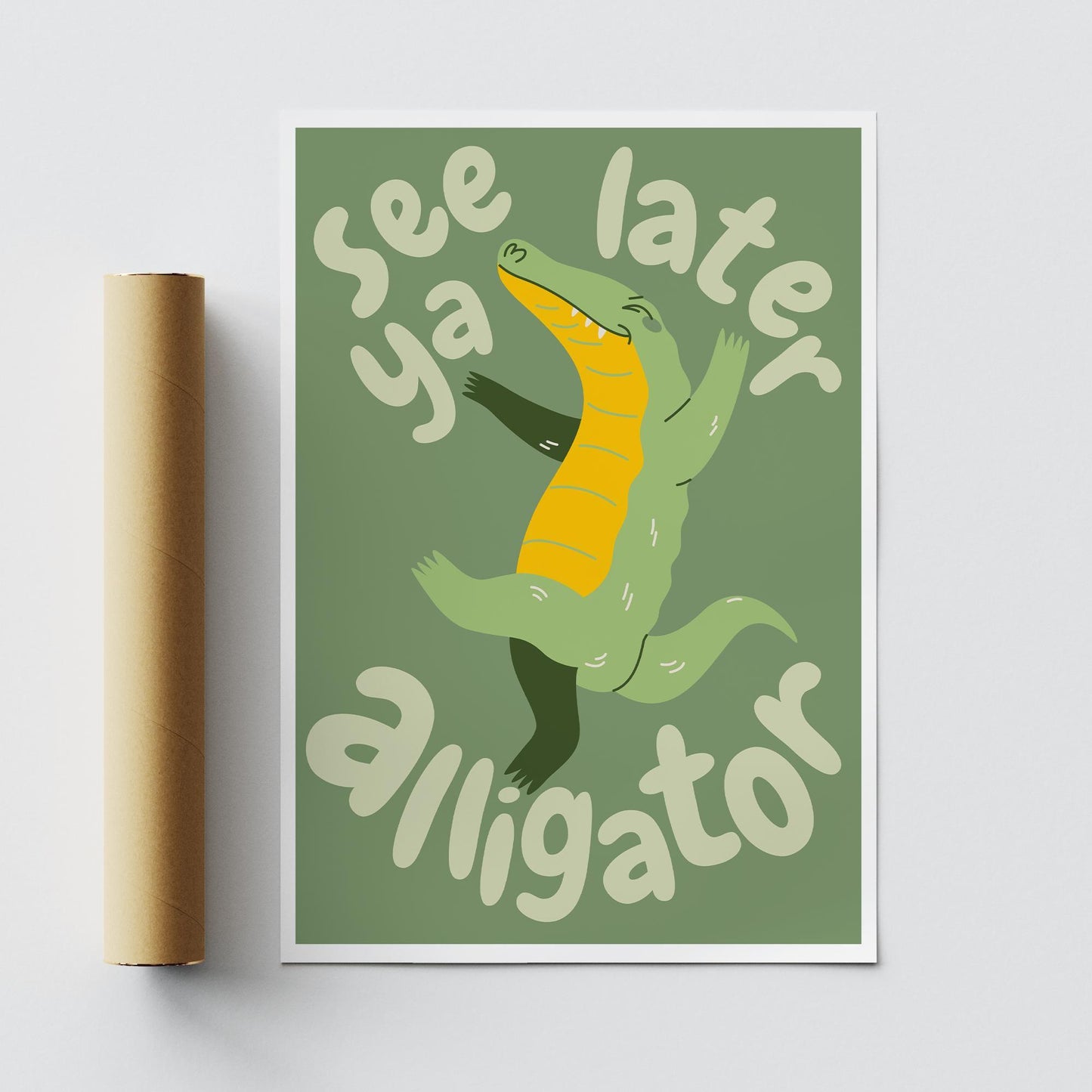See ya later alligator - fun retro alligator wall art poster: kids room decor, animal print, green print for nursery or childs bedroom