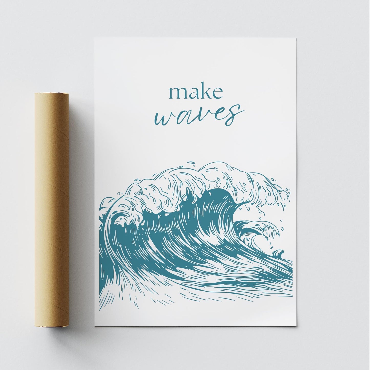 Make Waves - Ocean-Inspired Poster: Wave Illustration Print, Coastal-Themed Room Decor, Motivational Sea Wall Art, Kids Bedroom Home Decor