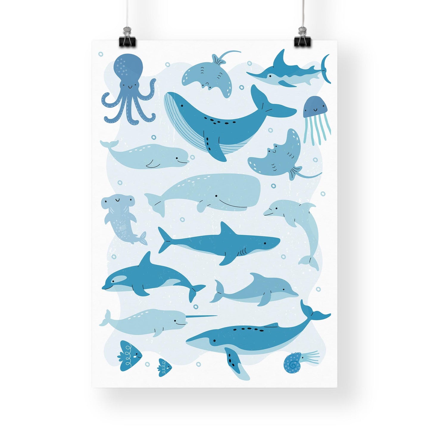 Ocean Animals Poster for Kids  Blue Sea Life Decor, Kids Room Wall Art, Marine Animals Print, Under The Sea Theme Home Decor, Nursery Art