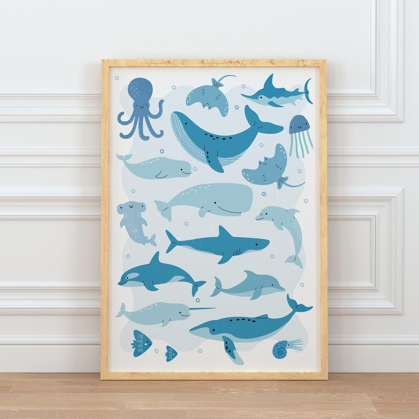 Ocean Animals Poster for Kids  Blue Sea Life Decor, Kids Room Wall Art, Marine Animals Print, Under The Sea Theme Home Decor, Nursery Art