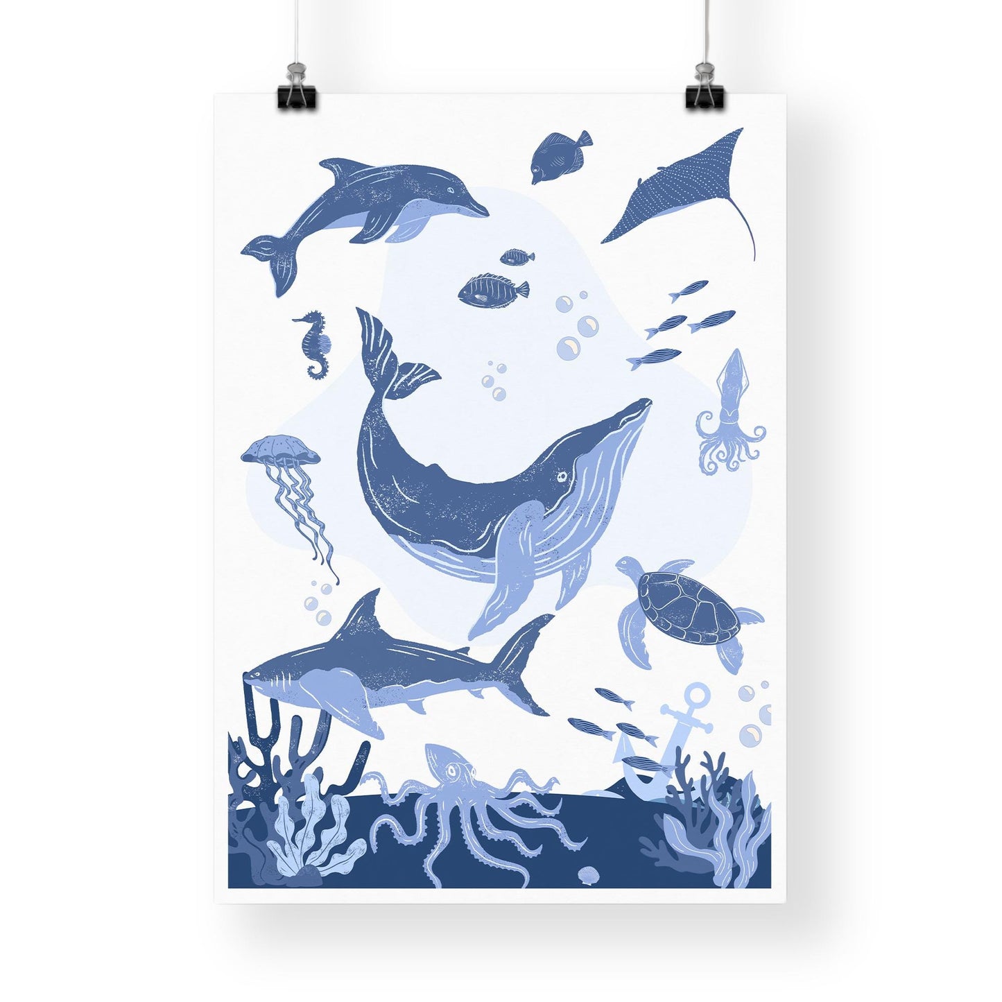 Ocean Life Poster: Underwater Sea Creature Illustration, Kids Room Wall Art, Ocean Animals Print, Under The Sea Theme Home Decor, Nursery