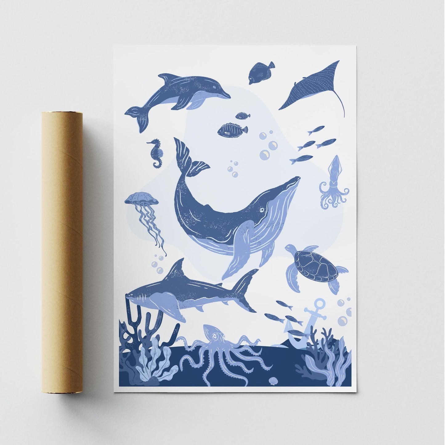 Ocean Life Poster: Underwater Sea Creature Illustration, Kids Room Wall Art, Ocean Animals Print, Under The Sea Theme Home Decor, Nursery