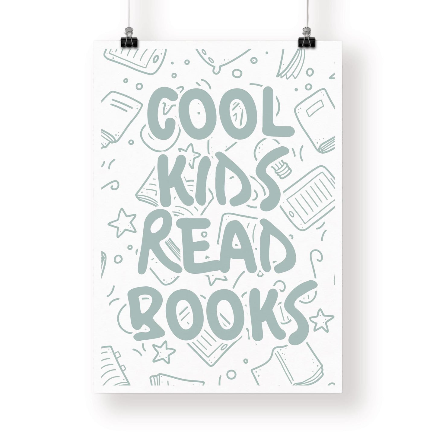 Cool Kids Read Books - Book Pattern Poster: Typography Print For Children, Book Lover Quote Wall Art for Reading Corner, Bedrooms & Playroom