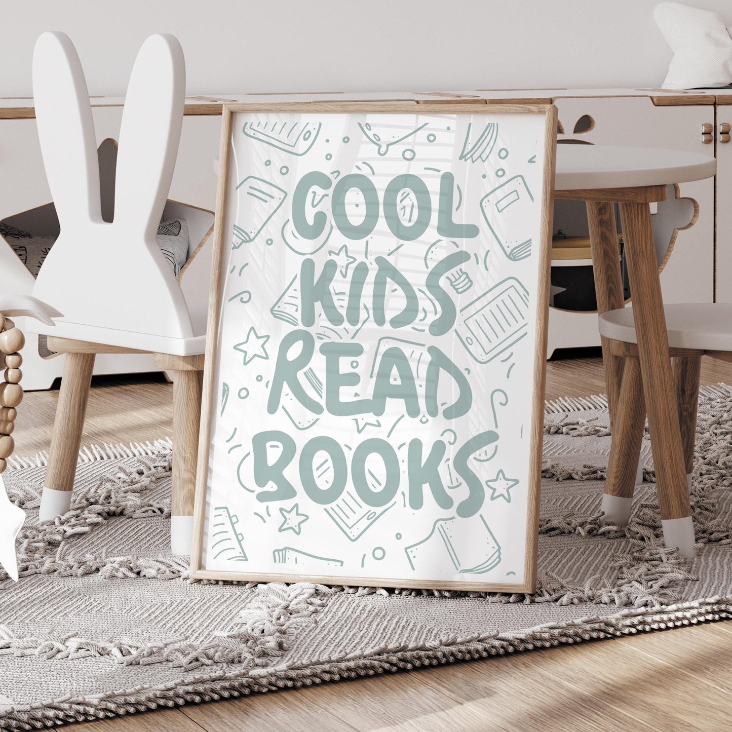 Cool Kids Read Books - Book Pattern Poster: Typography Print For Children, Book Lover Quote Wall Art for Reading Corner, Bedrooms & Playroom