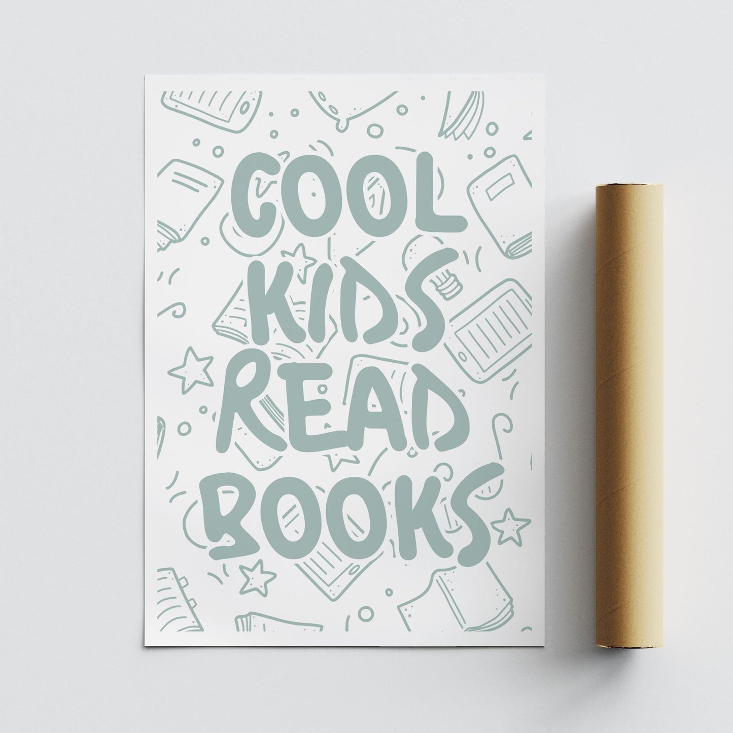 Cool Kids Read Books - Book Pattern Poster: Typography Print For Children, Book Lover Quote Wall Art for Reading Corner, Bedrooms & Playroom