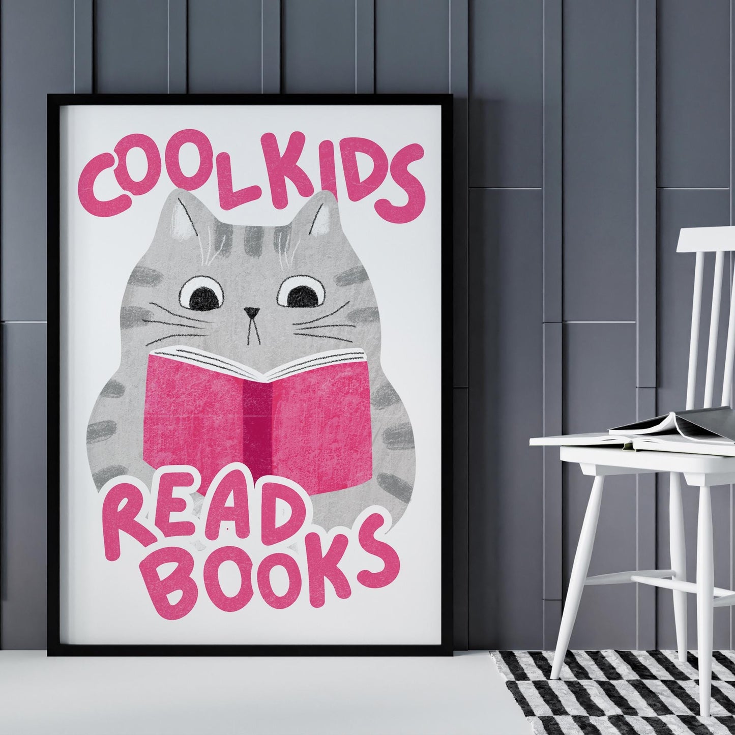 Cool Kids Read Books - Cat Poster: Typography Print For Children, Book Lover Quote Wall Art for Reading Corner, Bedrooms & Playrooms
