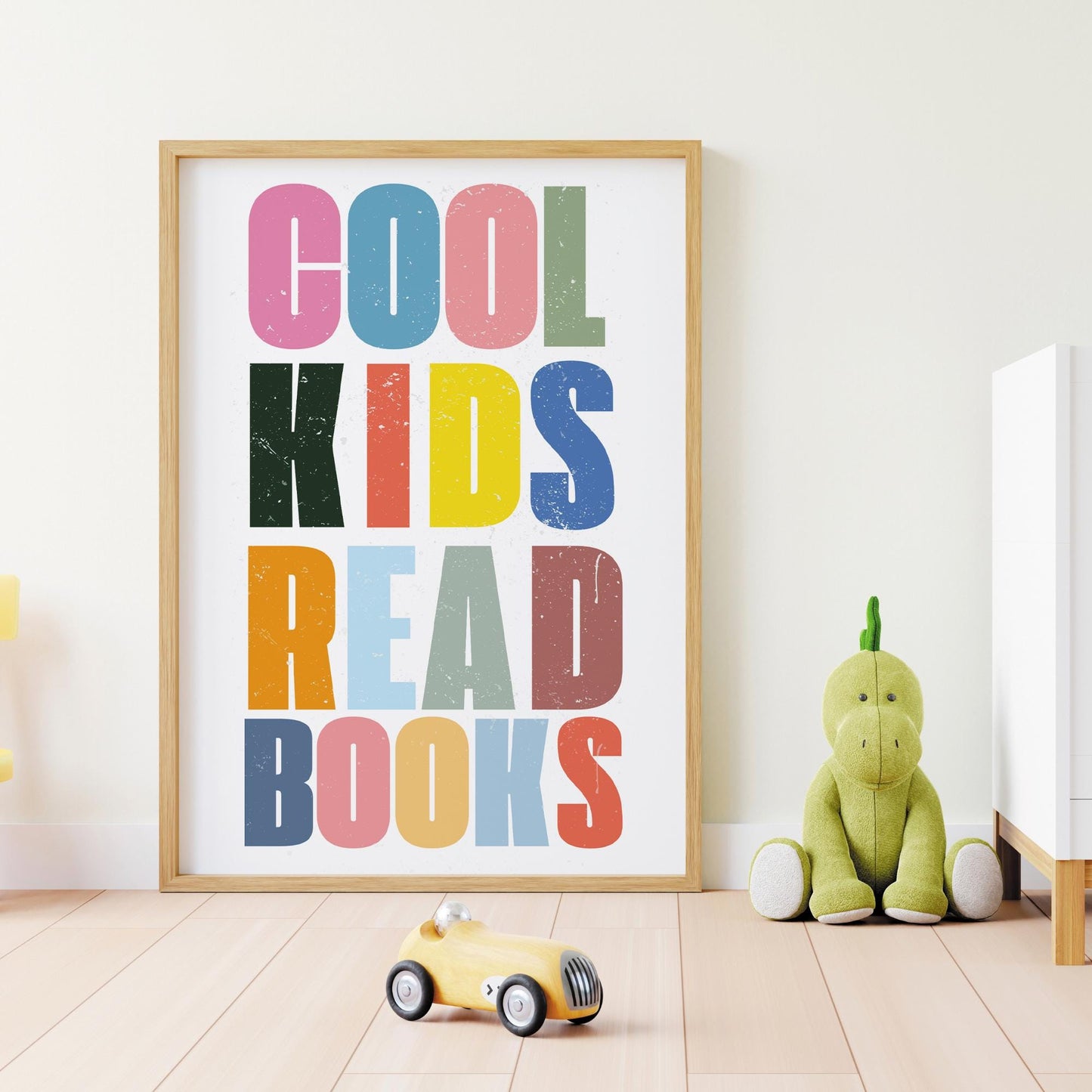Cool Kids Read Books - Multicolour Poster: Typography Print For Children, Book Lover Quote Wall Art for Reading Corner, Bedrooms & Playroom