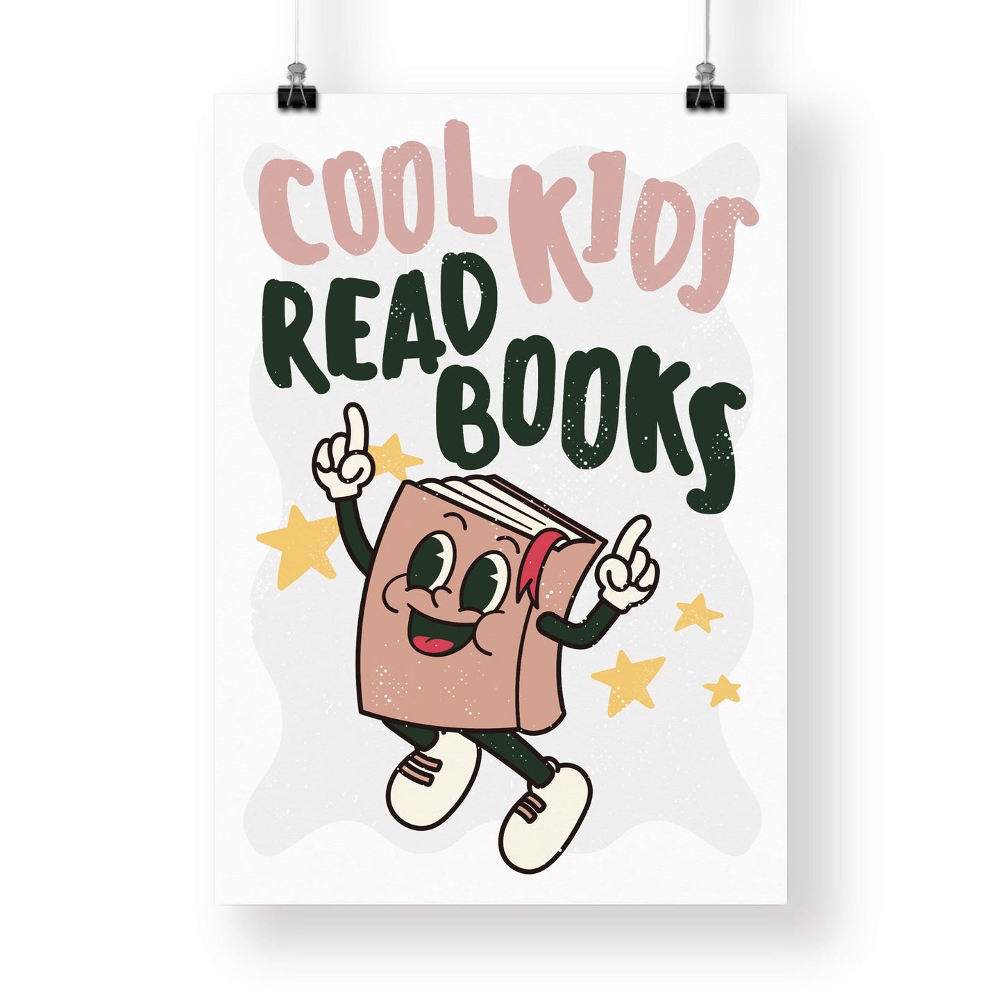 Cool Kids Read Books - Retro Book Poster: Typography Print For Children, Book Lover Quote Wall Art for Reading Corner, Bedrooms & Playroom
