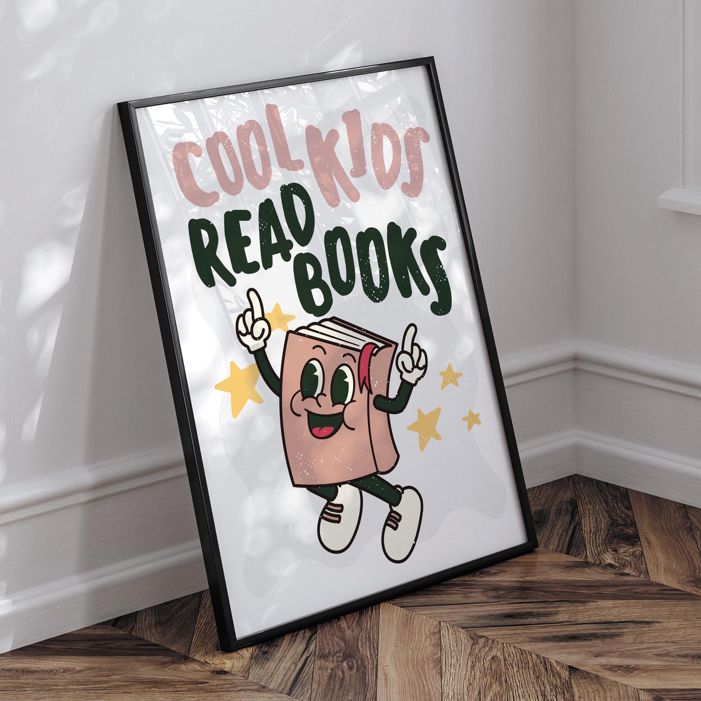 Cool Kids Read Books - Retro Book Poster: Typography Print For Children, Book Lover Quote Wall Art for Reading Corner, Bedrooms & Playroom