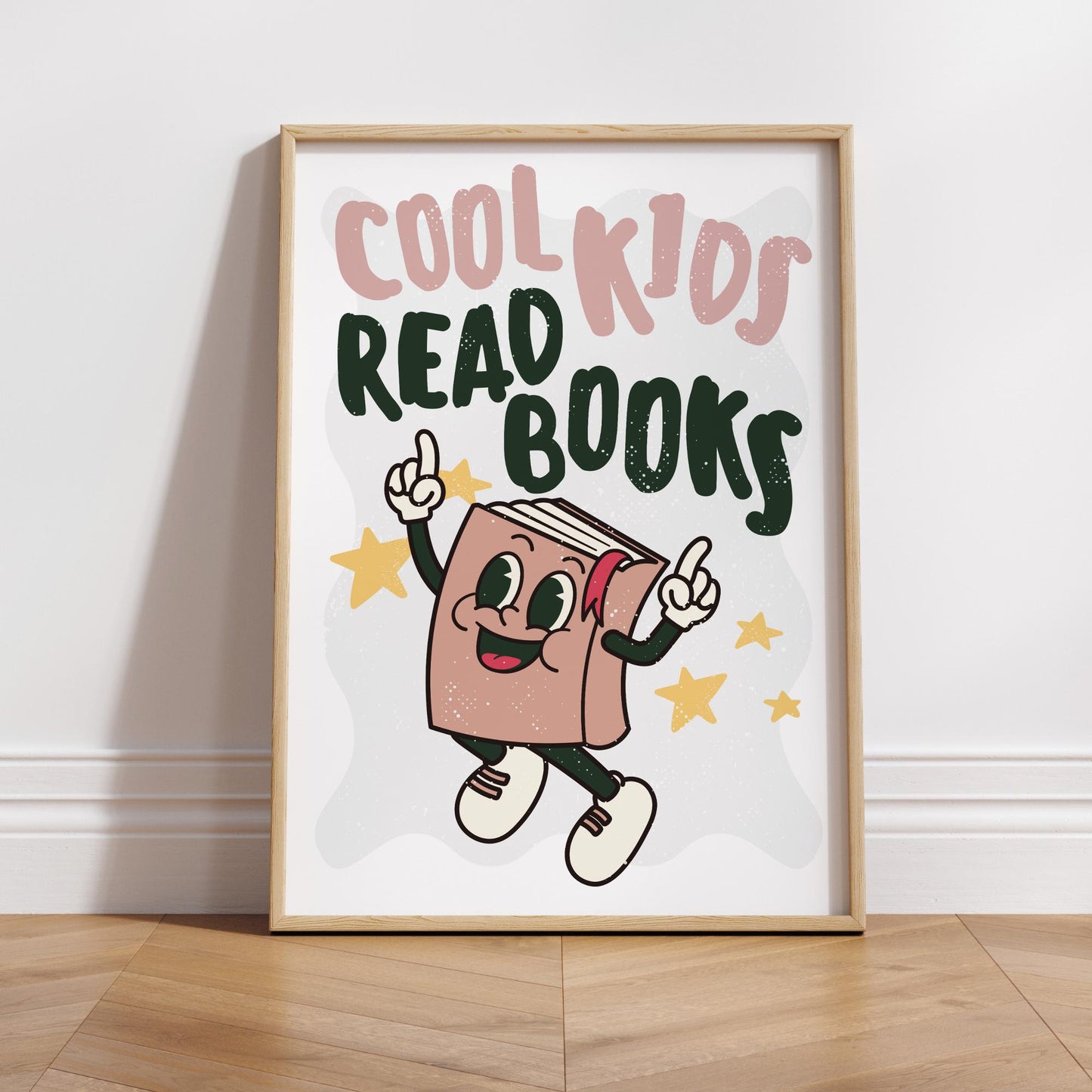 Cool Kids Read Books - Retro Book Poster: Typography Print For Children, Book Lover Quote Wall Art for Reading Corner, Bedrooms & Playroom