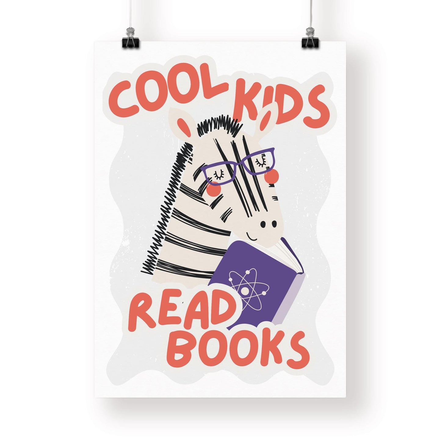 Cool Kids Read Books - Zebra Poster: Typography Print For Children, Book Lover Quote Wall Art for Reading Corner, Bedrooms & Playrooms