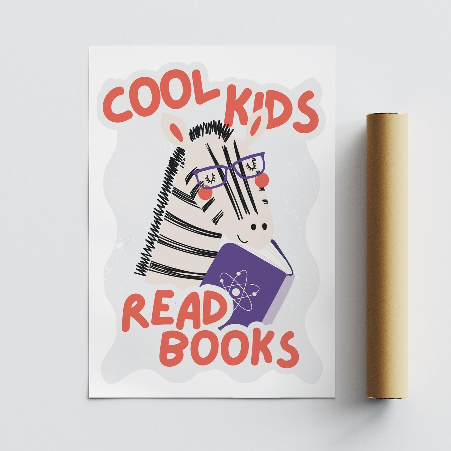 Cool Kids Read Books - Zebra Poster: Typography Print For Children, Book Lover Quote Wall Art for Reading Corner, Bedrooms & Playrooms