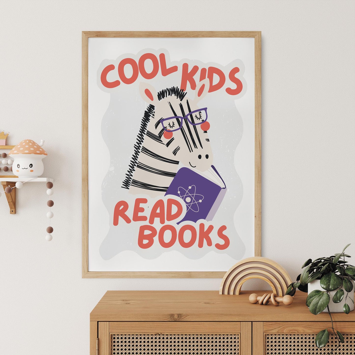 Cool Kids Read Books - Zebra Poster: Typography Print For Children, Book Lover Quote Wall Art for Reading Corner, Bedrooms & Playrooms