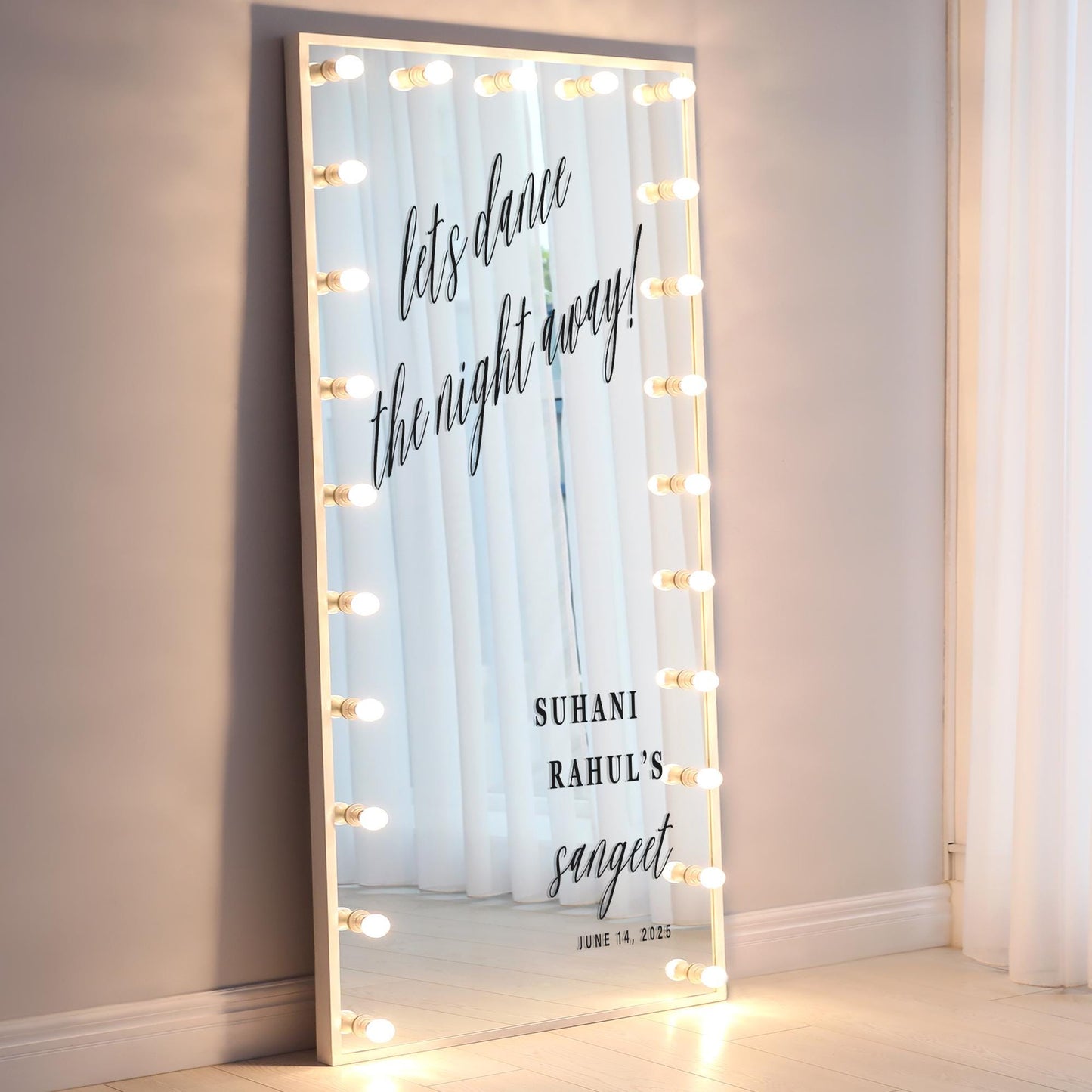 Personalised Sangeet Welcome Mirror Sticker: Custom Wedding Vinyl Decal | Indian Wedding Decor | Let's Dance the Night Away
