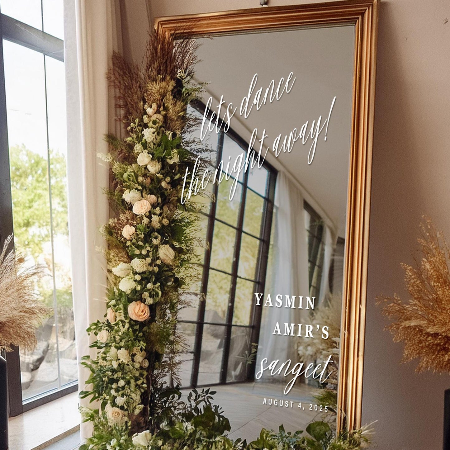 Personalised Sangeet Welcome Mirror Sticker: Custom Wedding Vinyl Decal | Indian Wedding Decor | Let's Dance the Night Away