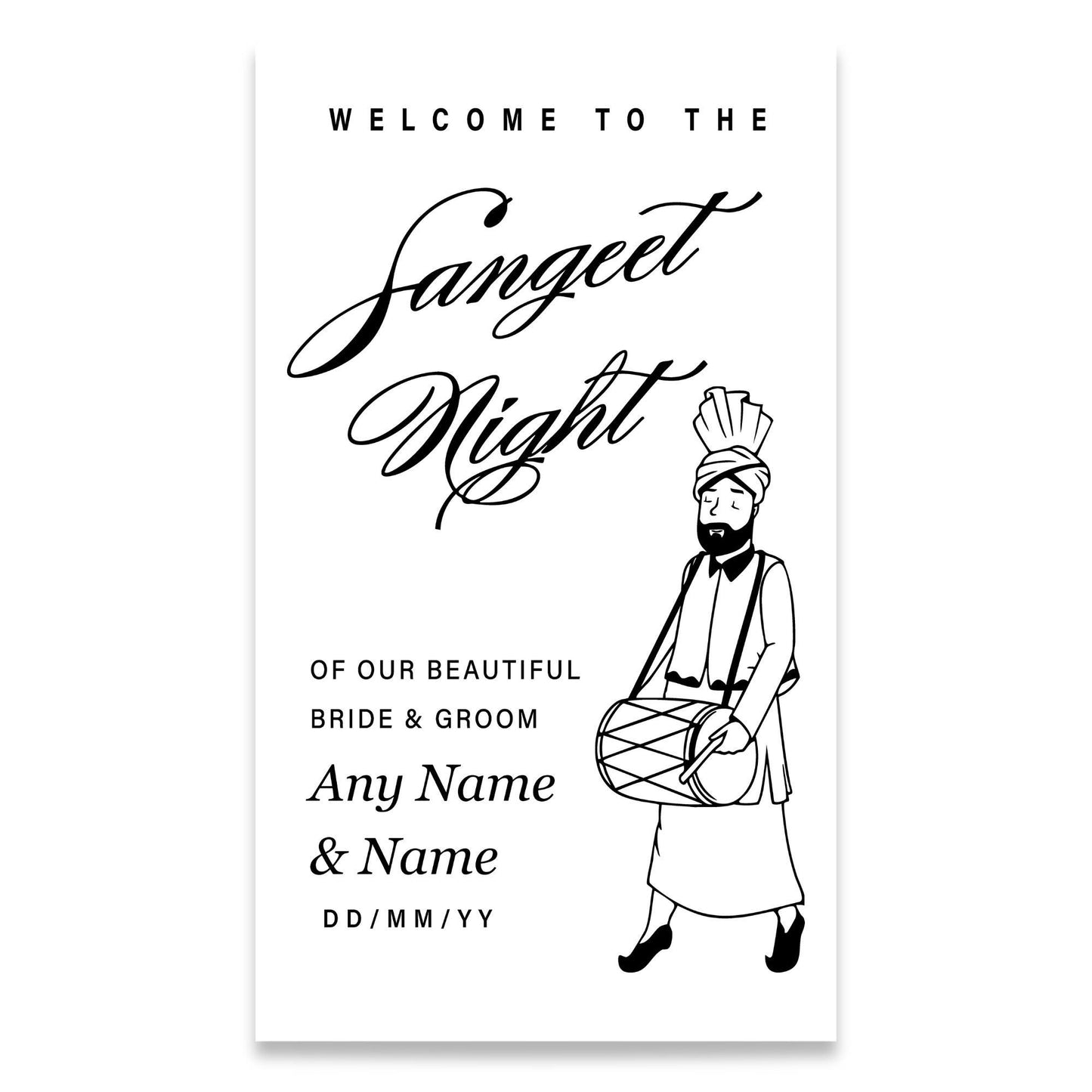Welcome to the Sangeet Night  Dhol Player Vinyl Mirror Sign | Custom Indian Wedding Sticker | Bride & Groom Welcome Decal