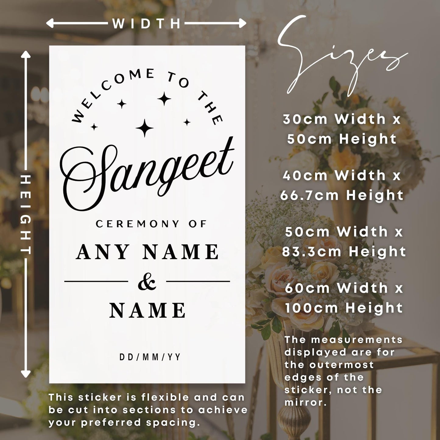 Welcome Sangeet Ceremony  Stars Vinyl Mirror Sticker | Personalised Indian Wedding Welcome Decal | Custom Pre-Wedding Sign
