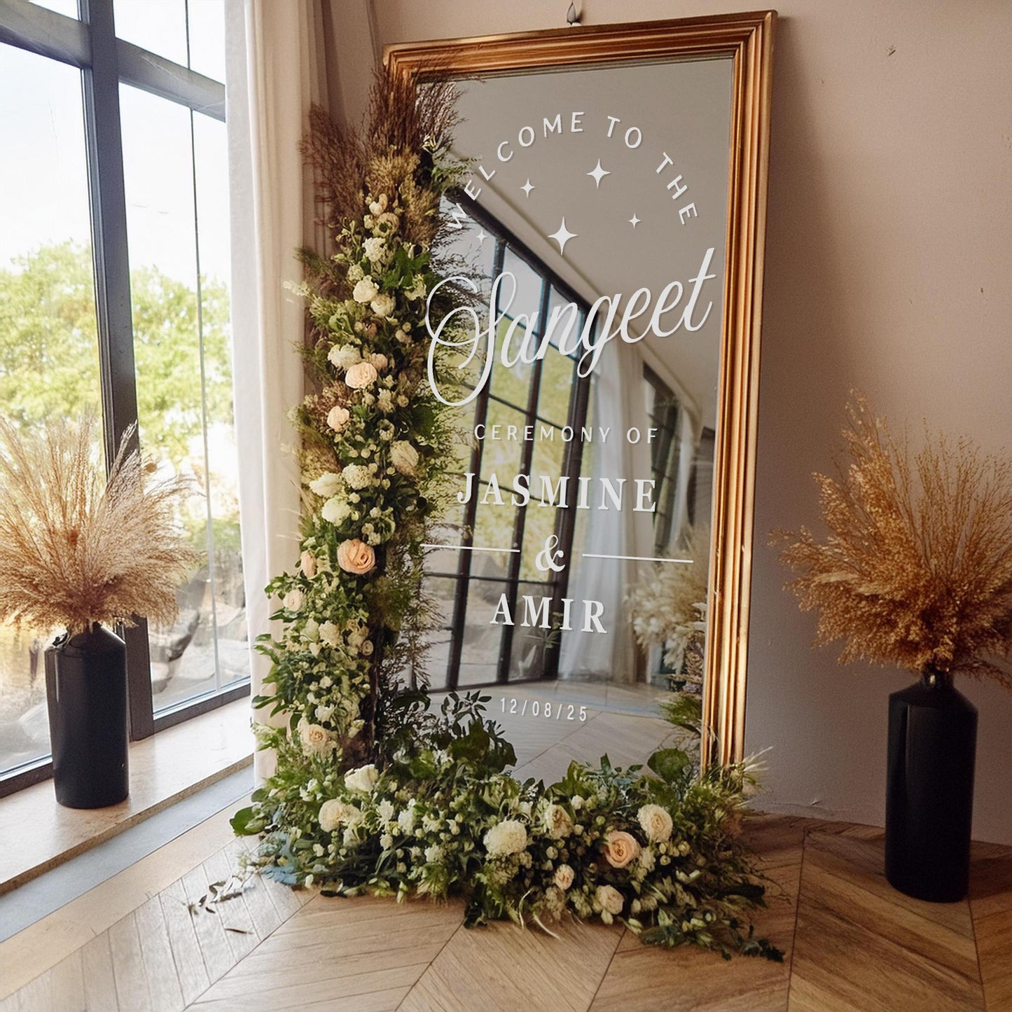 Welcome Sangeet Ceremony  Stars Vinyl Mirror Sticker | Personalised Indian Wedding Welcome Decal | Custom Pre-Wedding Sign