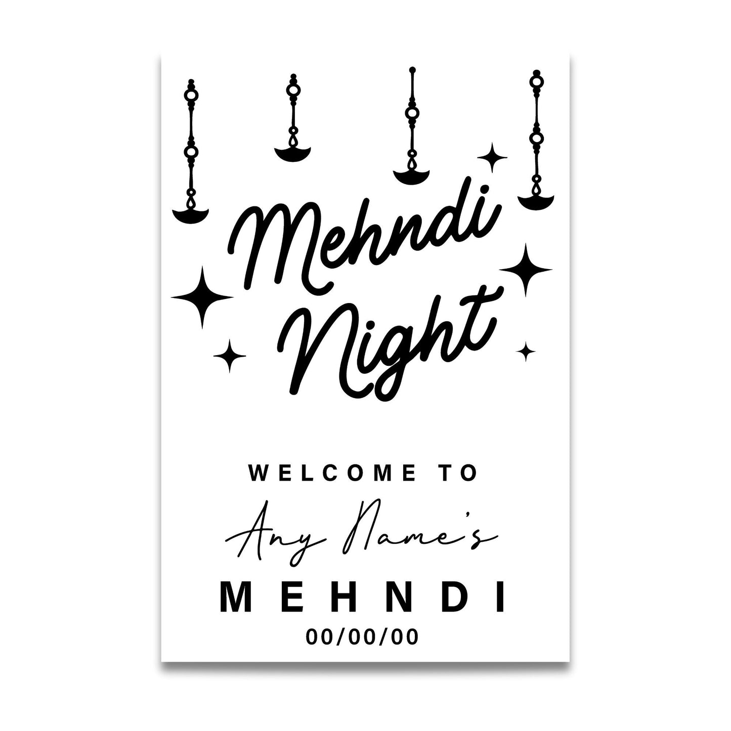 Personalised Mehndi Night Vinyl Sticker  Custom Mirror or Board Decal for Indian Wedding Event - Diya Design