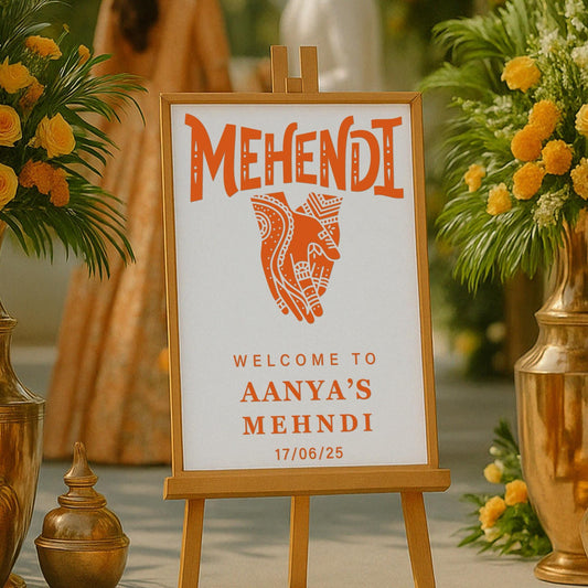 Personalised Mehndi Vinyl Sticker  Custom Hand Design for Indian Wedding or Sangeet Welcome Sign, Mehndi Party Decor
