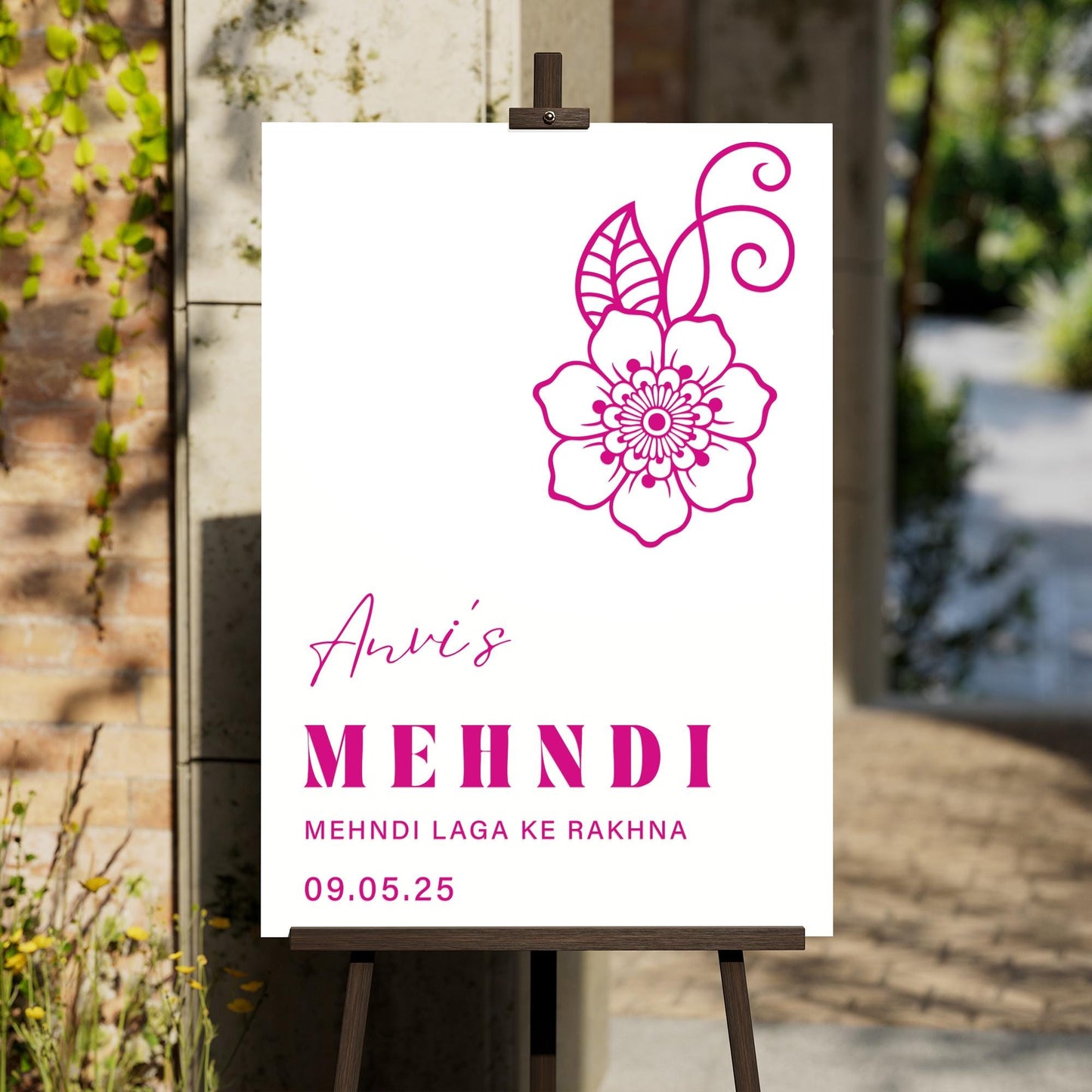 Personalised Floral Mehndi Vinyl Sticker  “Mehndi Laga Ke Rakhna Mirror or Welcome Sign Decal, Mehndi Party Decor, Henna Design