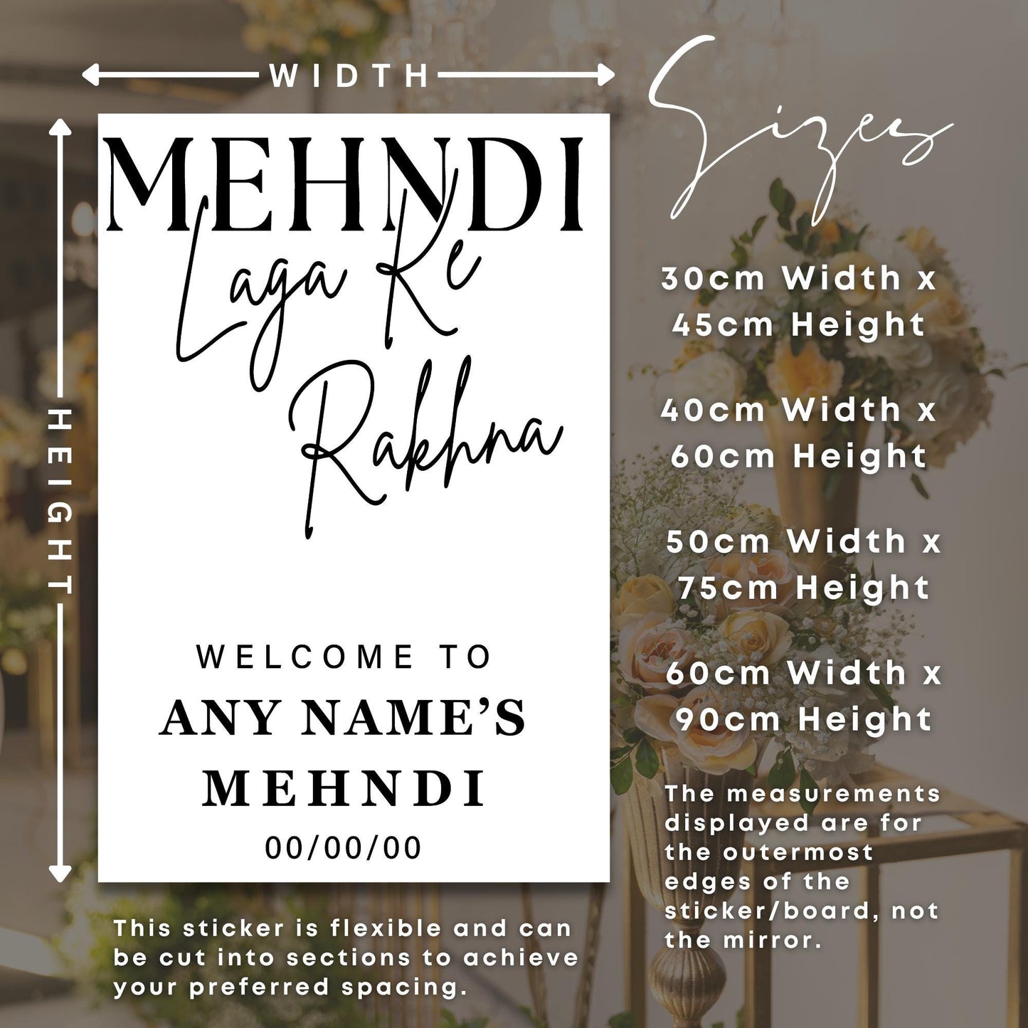 Personalised Mehndi Laga Ke Rakhna Vinyl Sticker  Custom Name Mirror/Board Decal for Indian Wedding, Modern design, Mehndi Party Decor