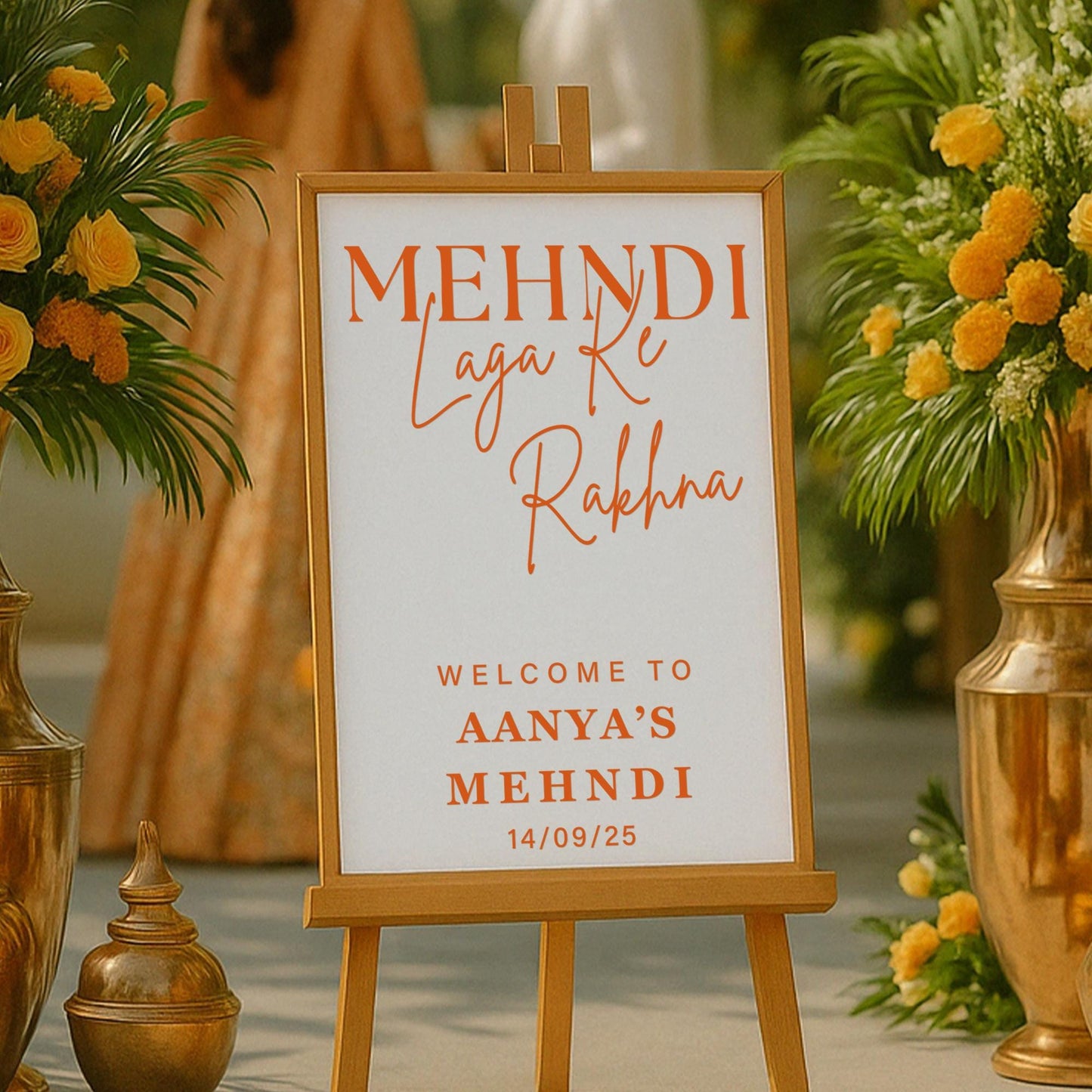 Personalised Mehndi Laga Ke Rakhna Vinyl Sticker  Custom Name Mirror/Board Decal for Indian Wedding, Modern design, Mehndi Party Decor