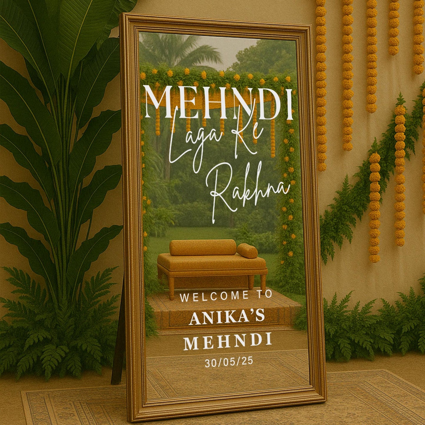 Personalised Mehndi Laga Ke Rakhna Vinyl Sticker  Custom Name Mirror/Board Decal for Indian Wedding, Modern design, Mehndi Party Decor