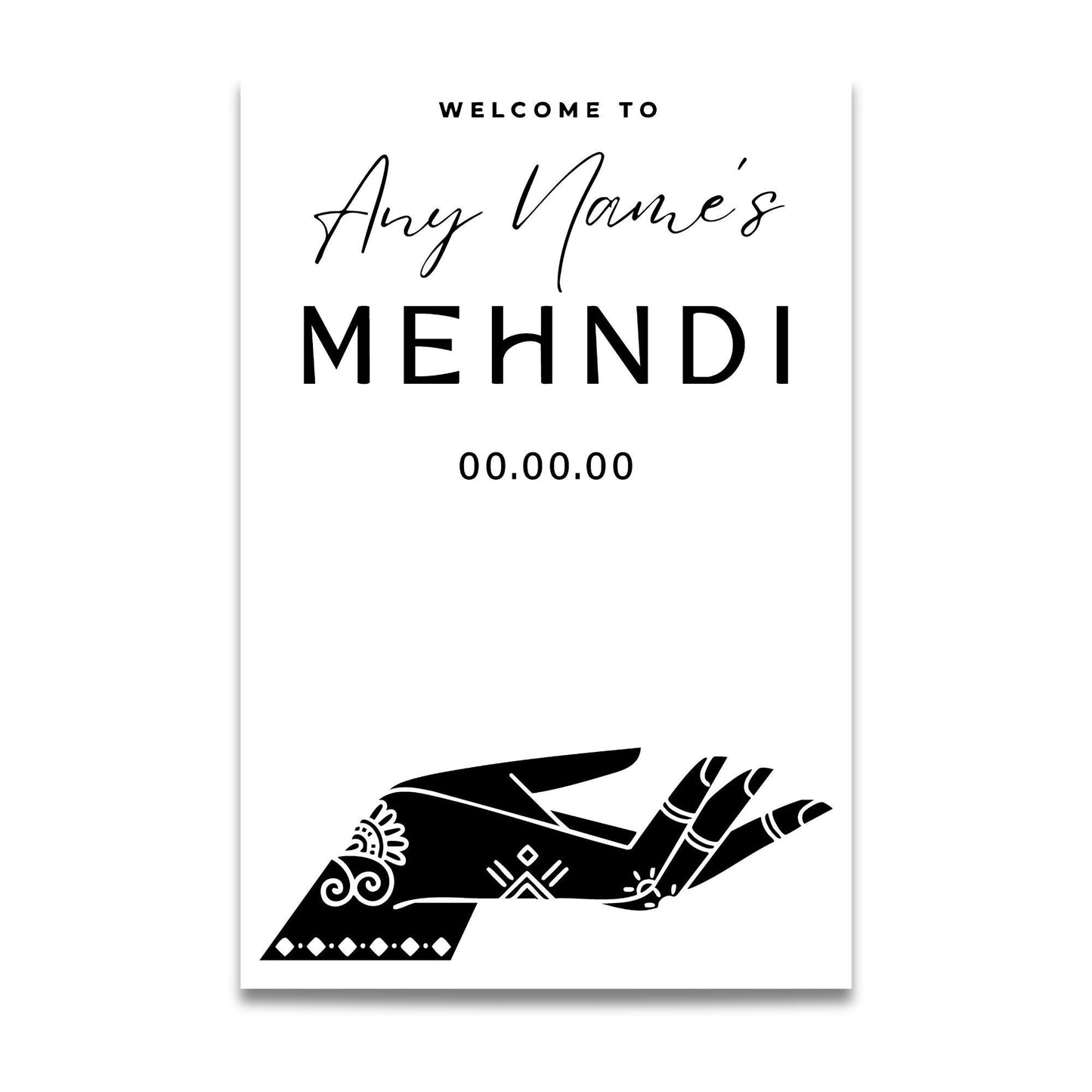 Personalised Mehndi Welcome Vinyl Sticker  Elegant Henna Palm Design, Custom Name & Date, Mirror or Sign Decal, Mehndi Party Decor