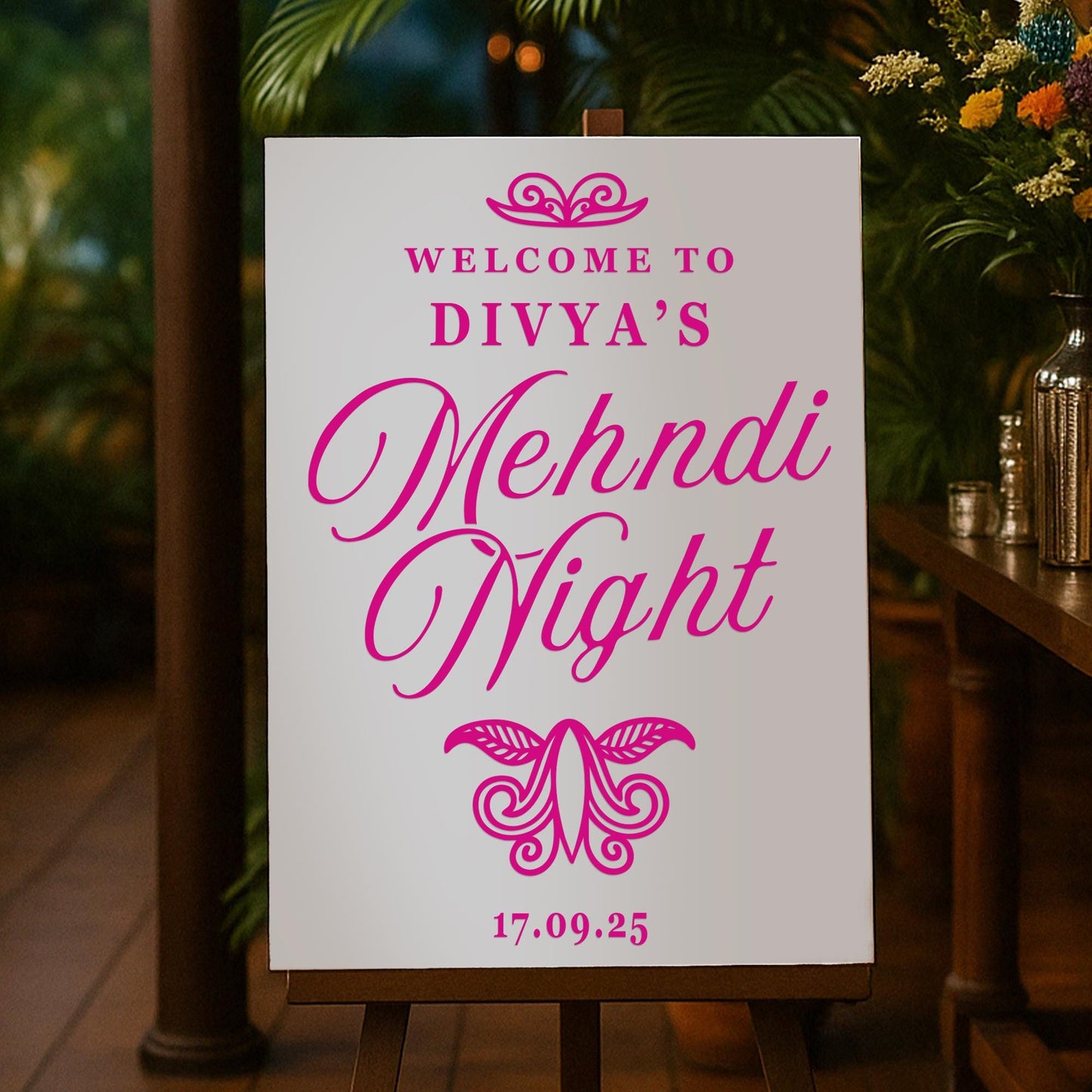Personalised Mehndi Night Script Vinyl StickerCustom Indian Wedding Welcome Mirror or Sign Decal, Mehndi Henna Party Decor