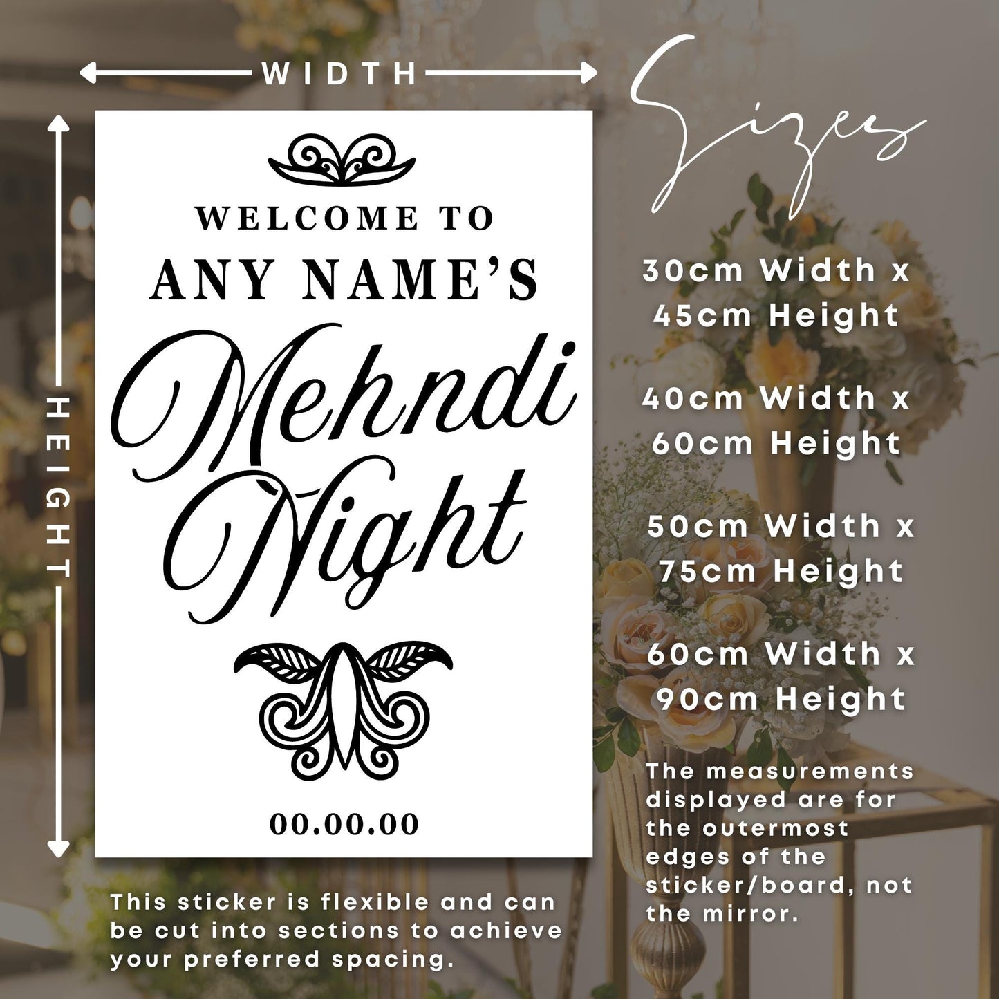 Personalised Mehndi Night Script Vinyl StickerCustom Indian Wedding Welcome Mirror or Sign Decal, Mehndi Henna Party Decor