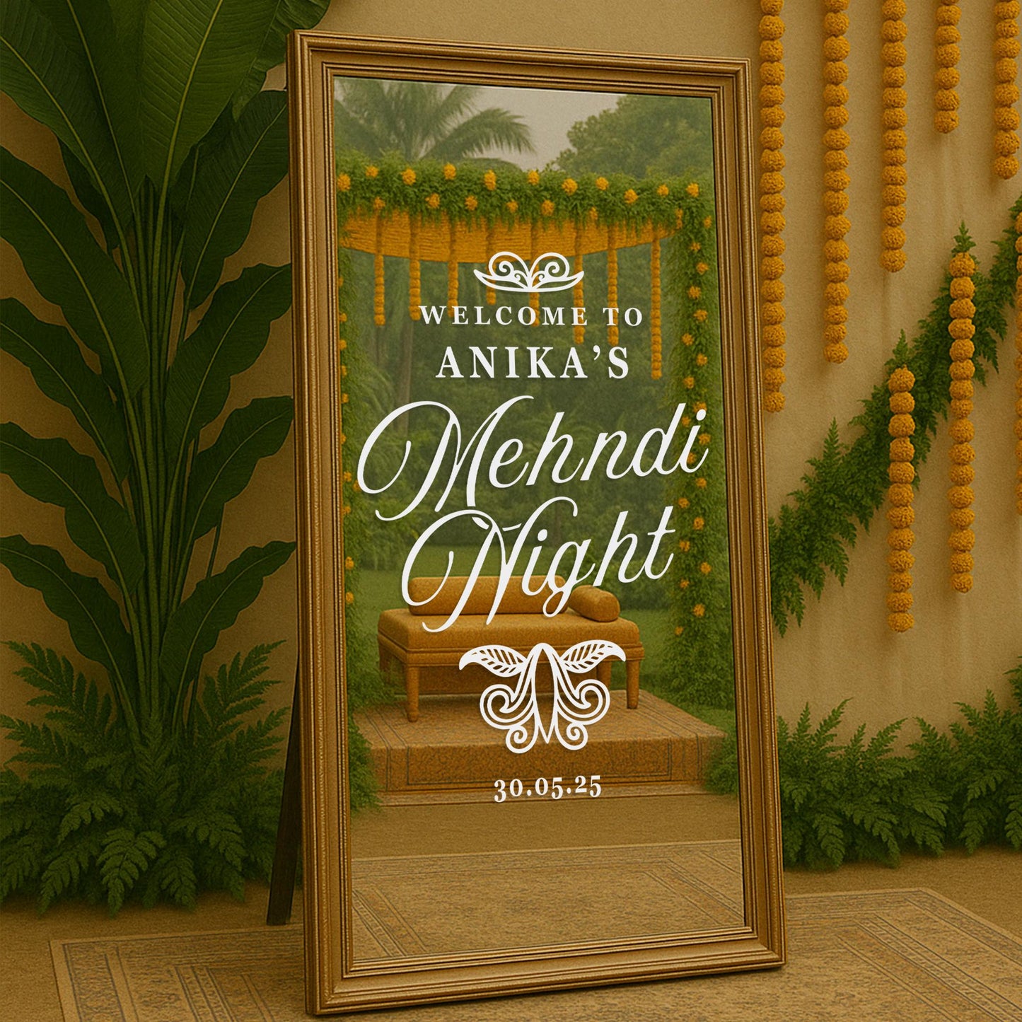 Personalised Mehndi Night Script Vinyl StickerCustom Indian Wedding Welcome Mirror or Sign Decal, Mehndi Henna Party Decor