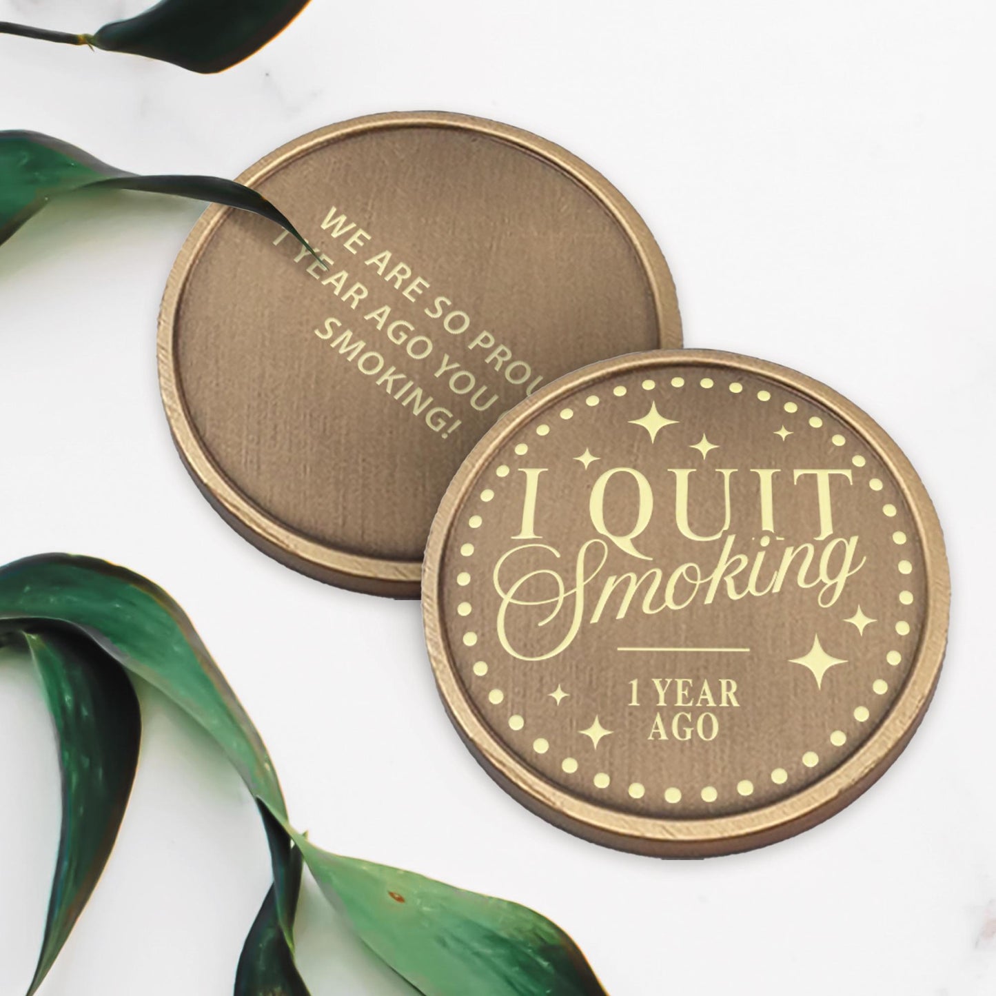 Quit Smoking Personalised Milestone Coin - Star | Custom Engraved Quit Smoking Gift | Keepsake Recovery Token | Smoke-Free Anniversary Coin