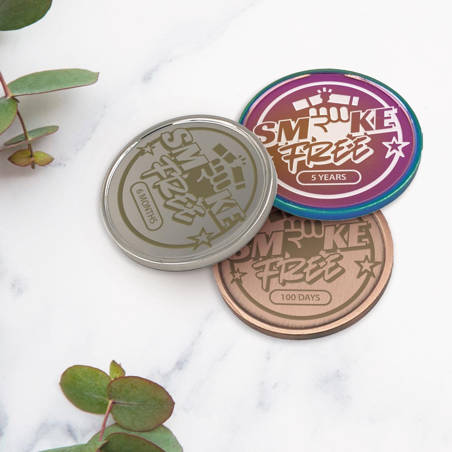 Smoke Free - Quit Smoking Milestone Coin 01 | Personalised Stop Smoking Gift | Custom Engraved Recovery Token | Bold Motivational Keepsake