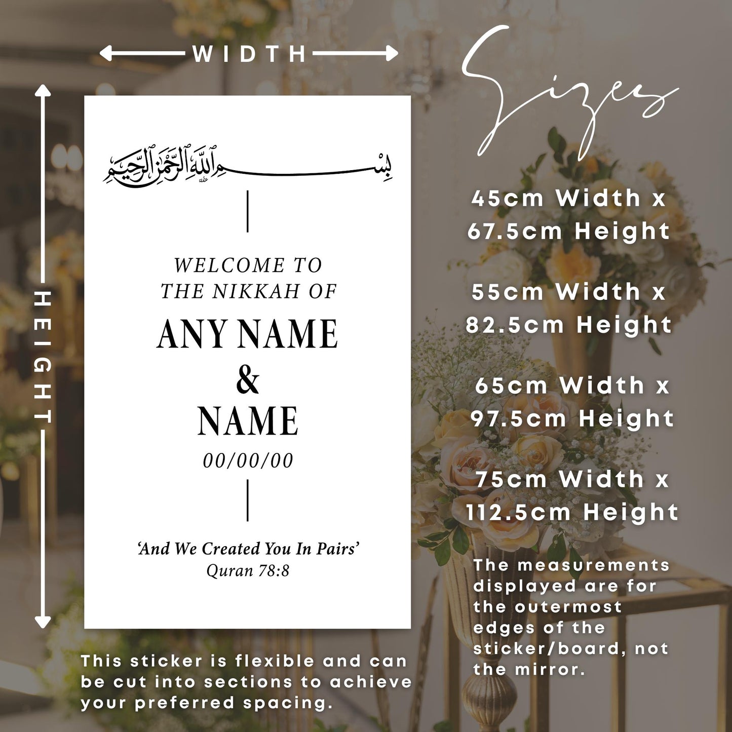 Nikkah Welcome Sign Vinyl Sticker  Quran 78:8 | Personalised Islamic Wedding Decor | Custom Muslim Wedding Sign