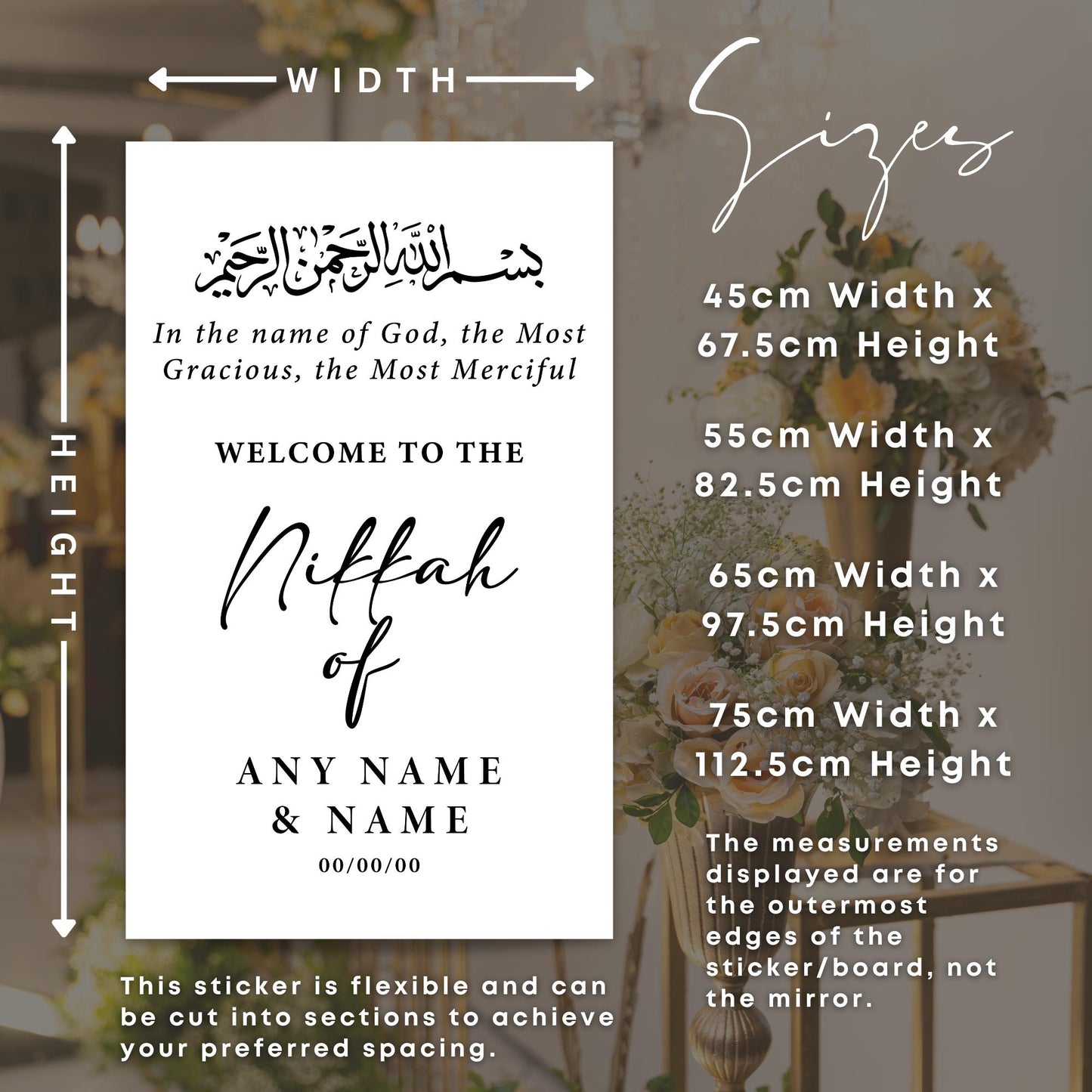 Personalised Bismillah Nikkah Welcome Sign Vinyl Sticker | Modern Script Islamic Wedding Decal | Custom Muslim Wedding Sign