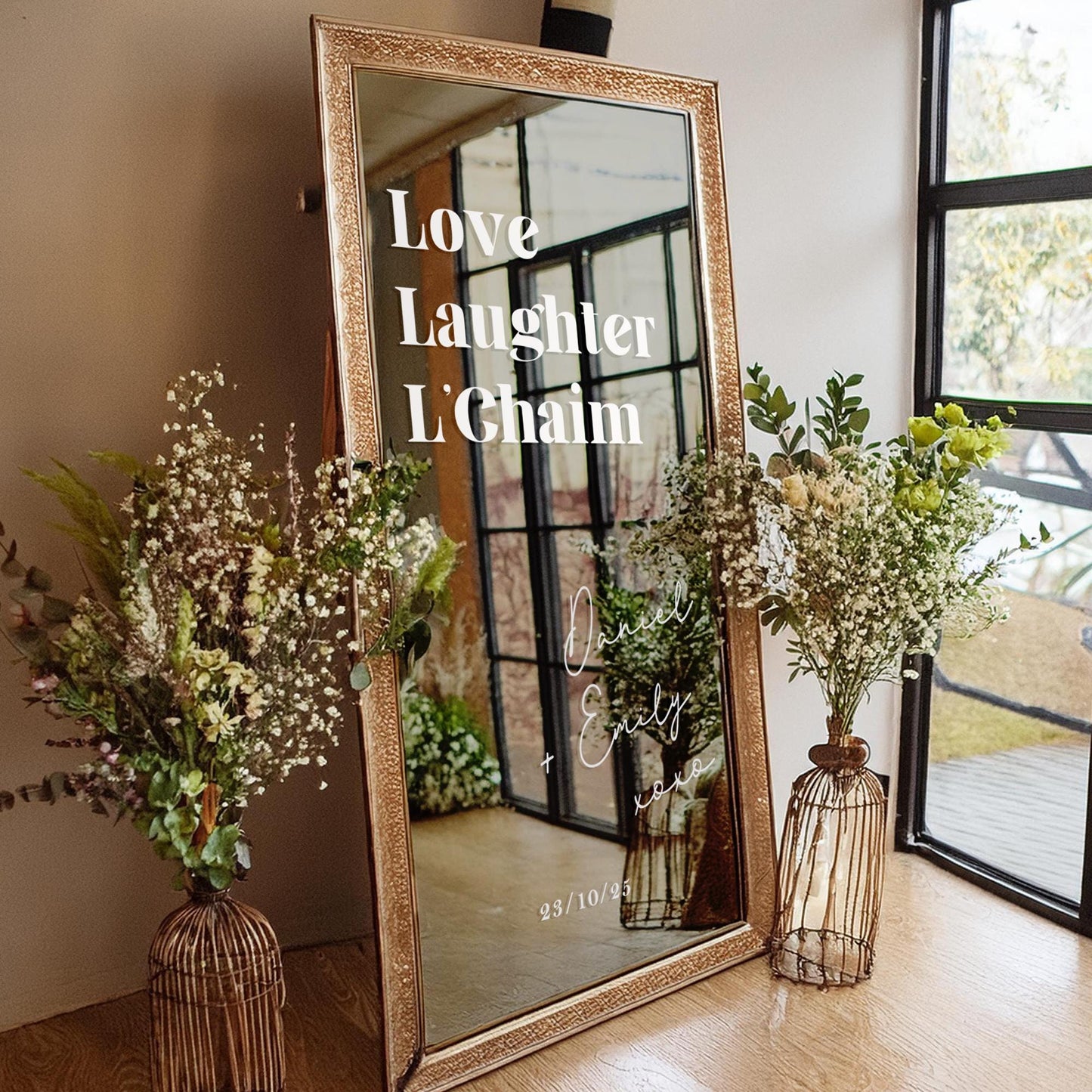 Personalised Jewish Wedding Vinyl Sticker | “Love, Laughter, LChaim Mirror Decal | Custom Wedding Sign Decor for Jewish Celebrations